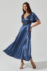 Lbruh Aurelia Satin V-Neck Midi Dress