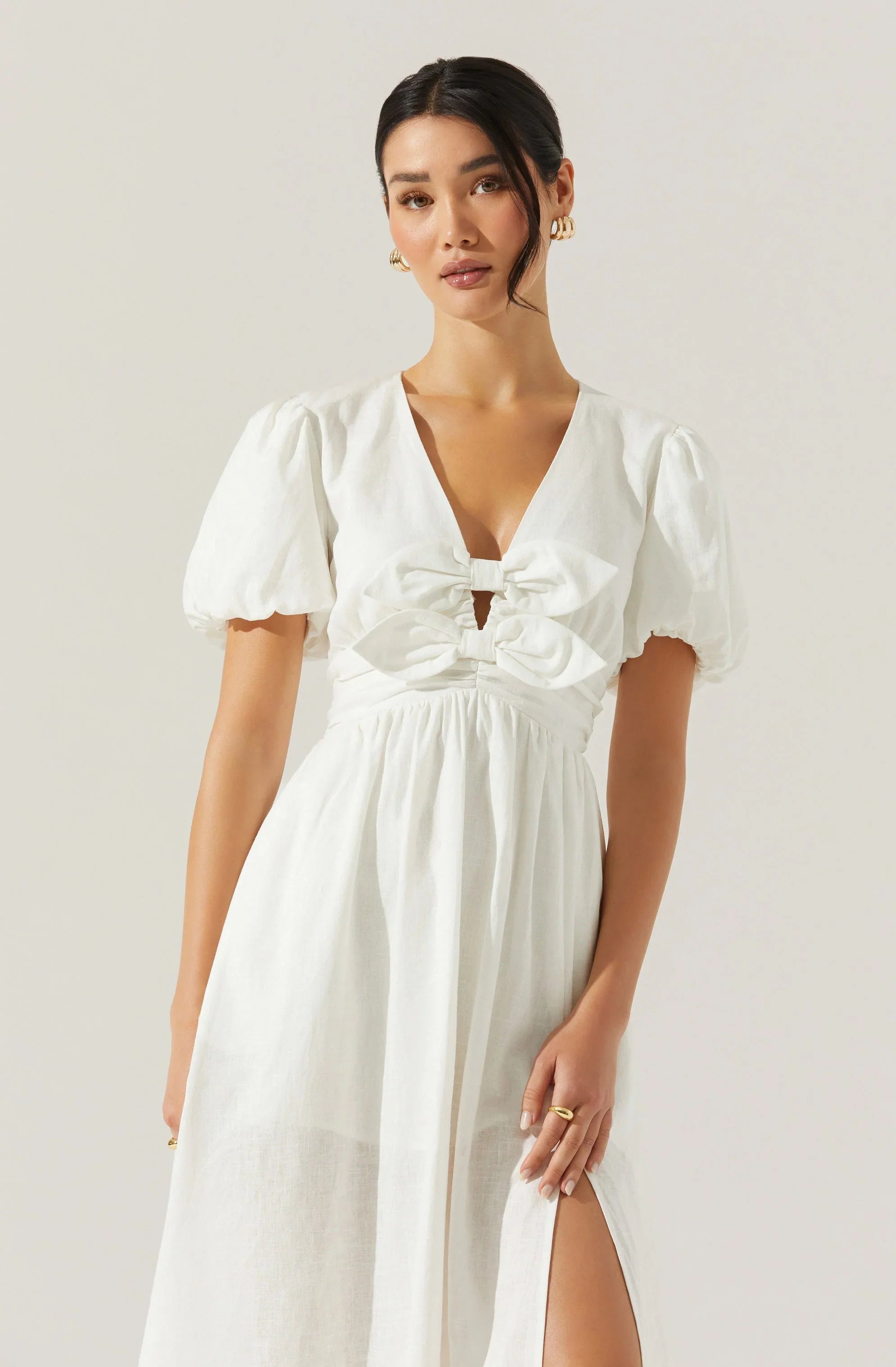 Lbruh Citrine Linen Bow Front Midi Dress