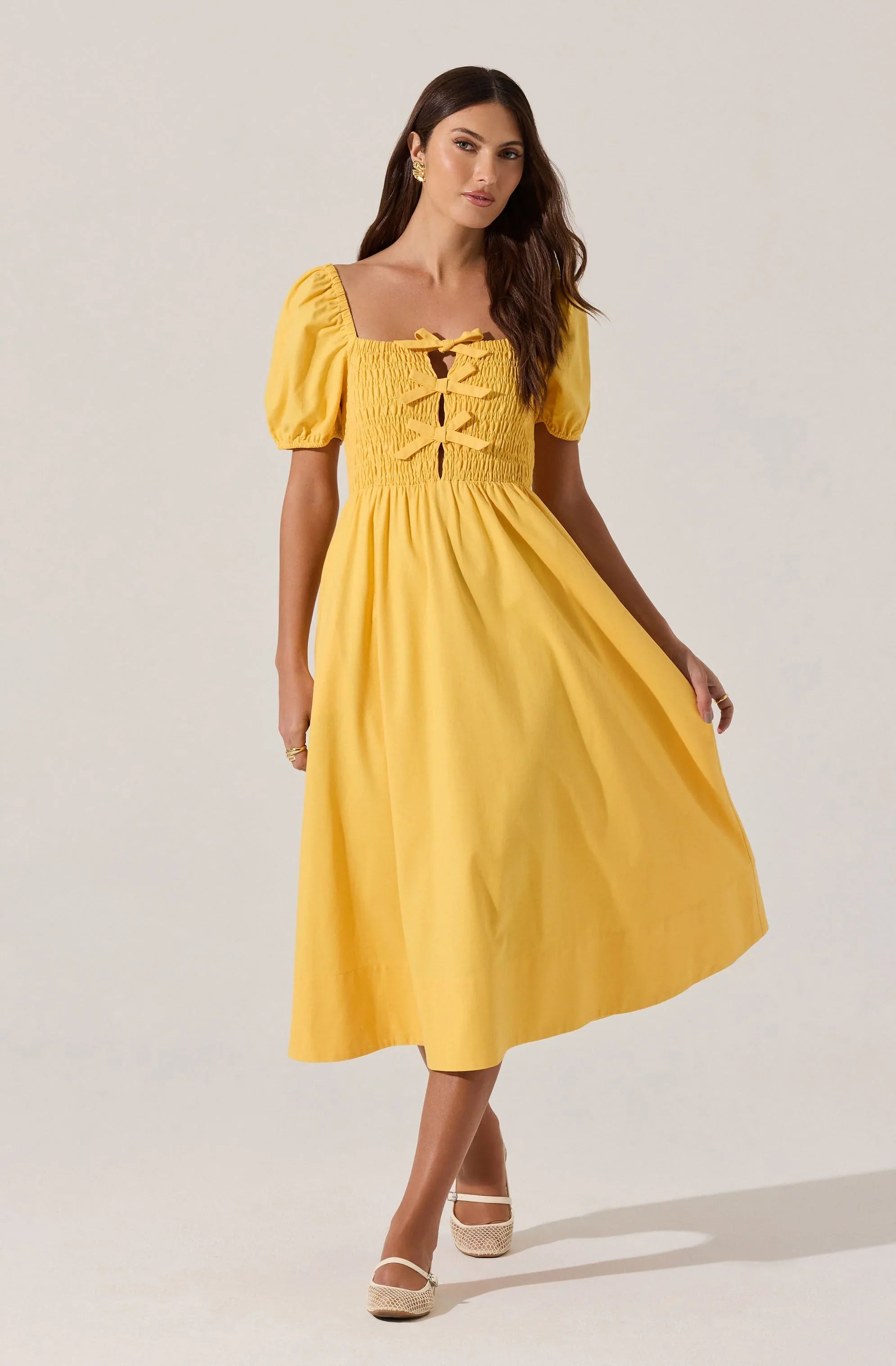 Lbruh Smocked Bow Midi Dress