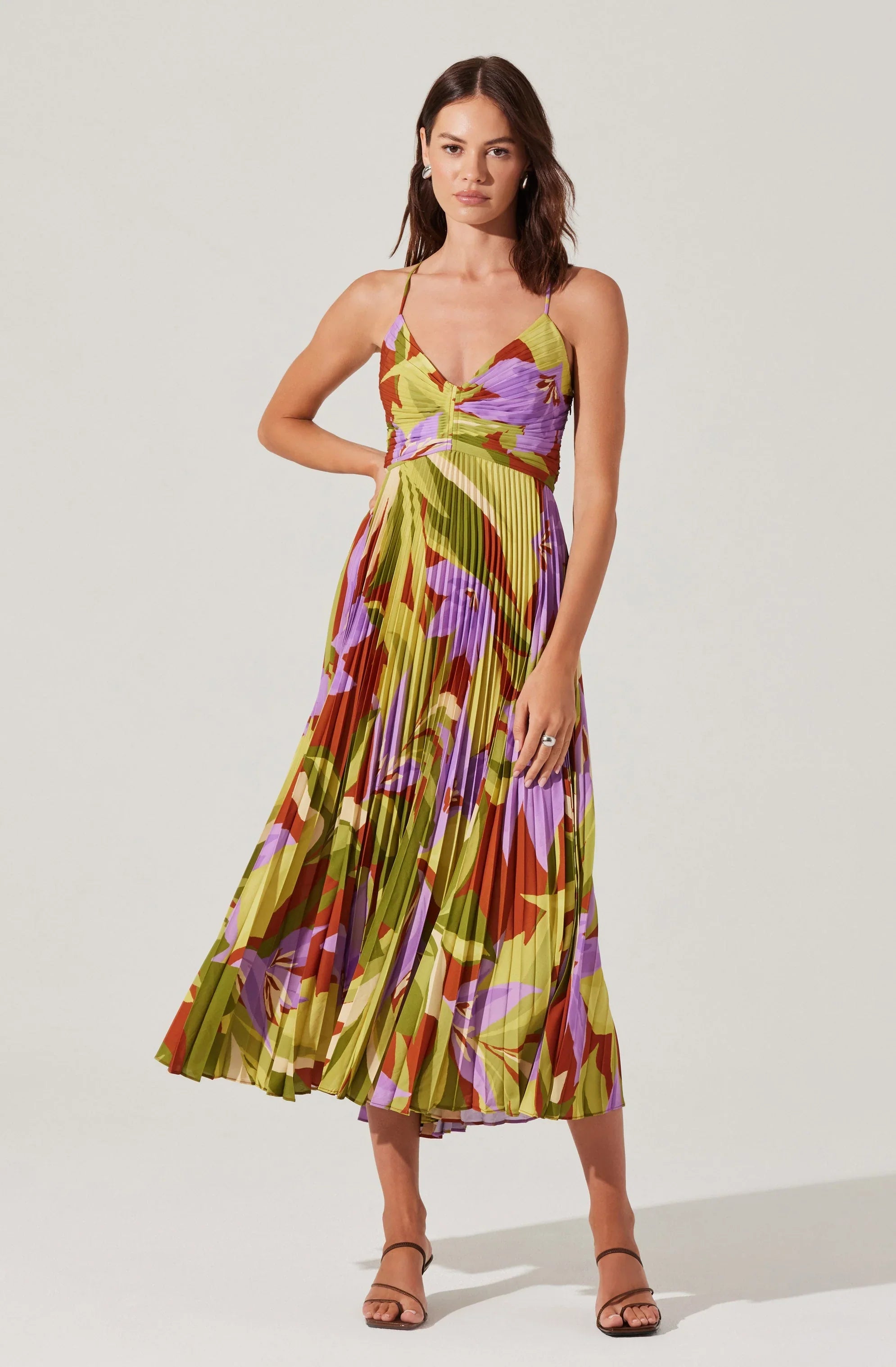 Inixyf Blythe Floral Plisse Midi Dress