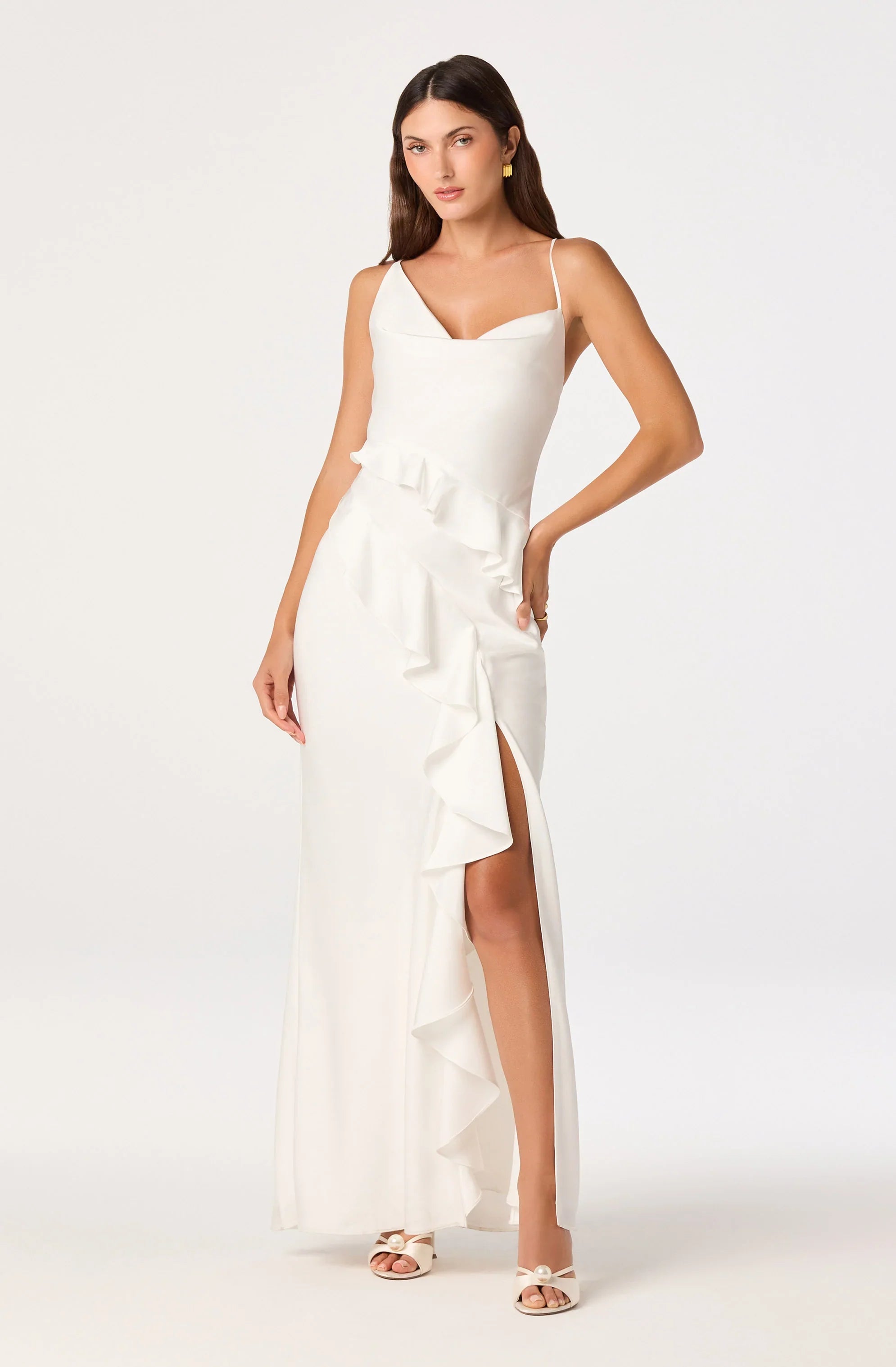 Inixyf Adelina Satin Ruffle Maxi Dress