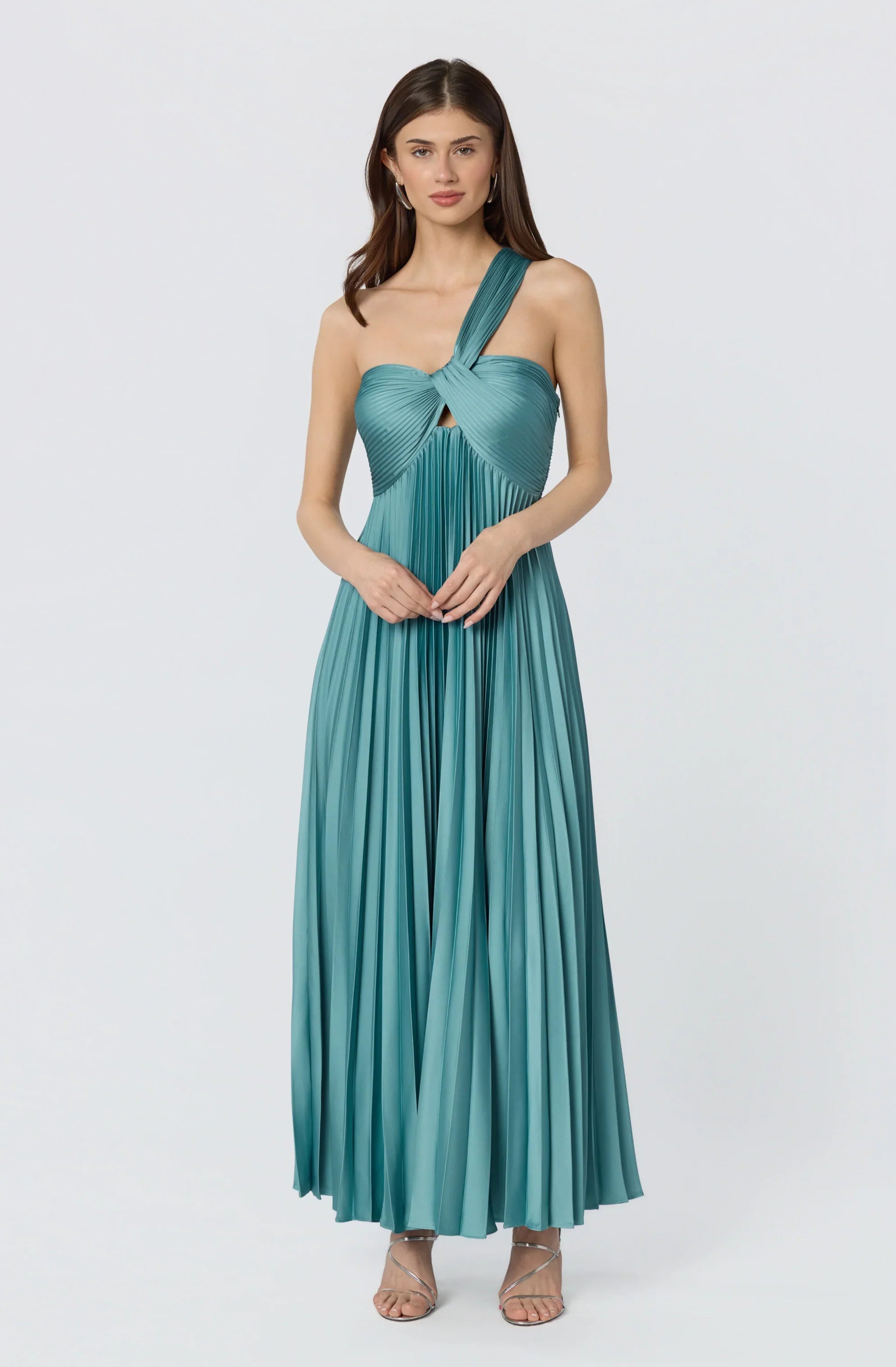 Inixyf Rasya One-Shoulder Pleated Maxi Dress
