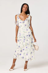 Inixyf Fen Floral Tie-Strap Ruffle Midi Dress