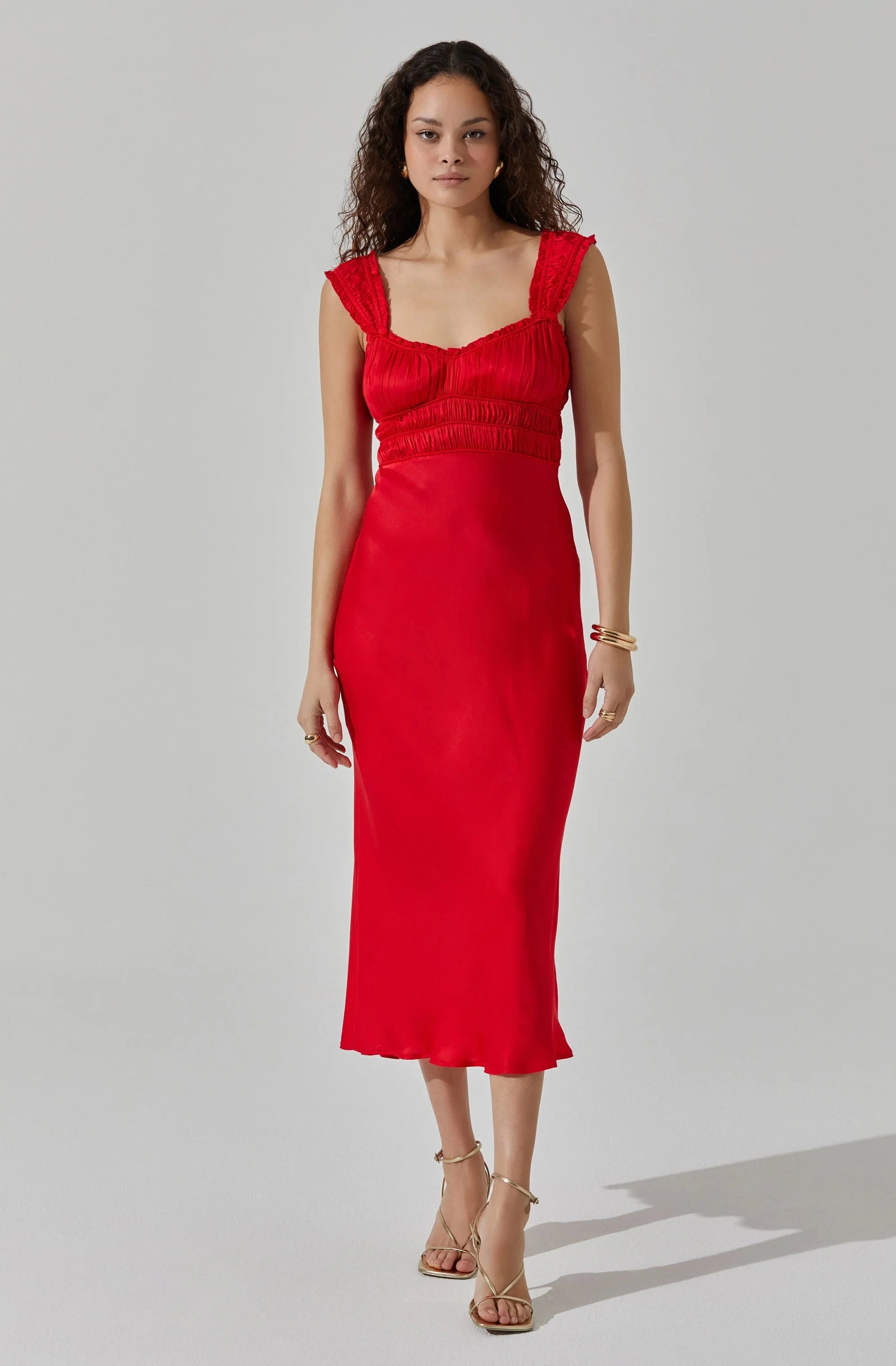 Lbruh Enola Satin Smocked Midi Dress