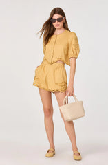 Inixyf Joellyn Embroidered Cutwork Linen Shorts