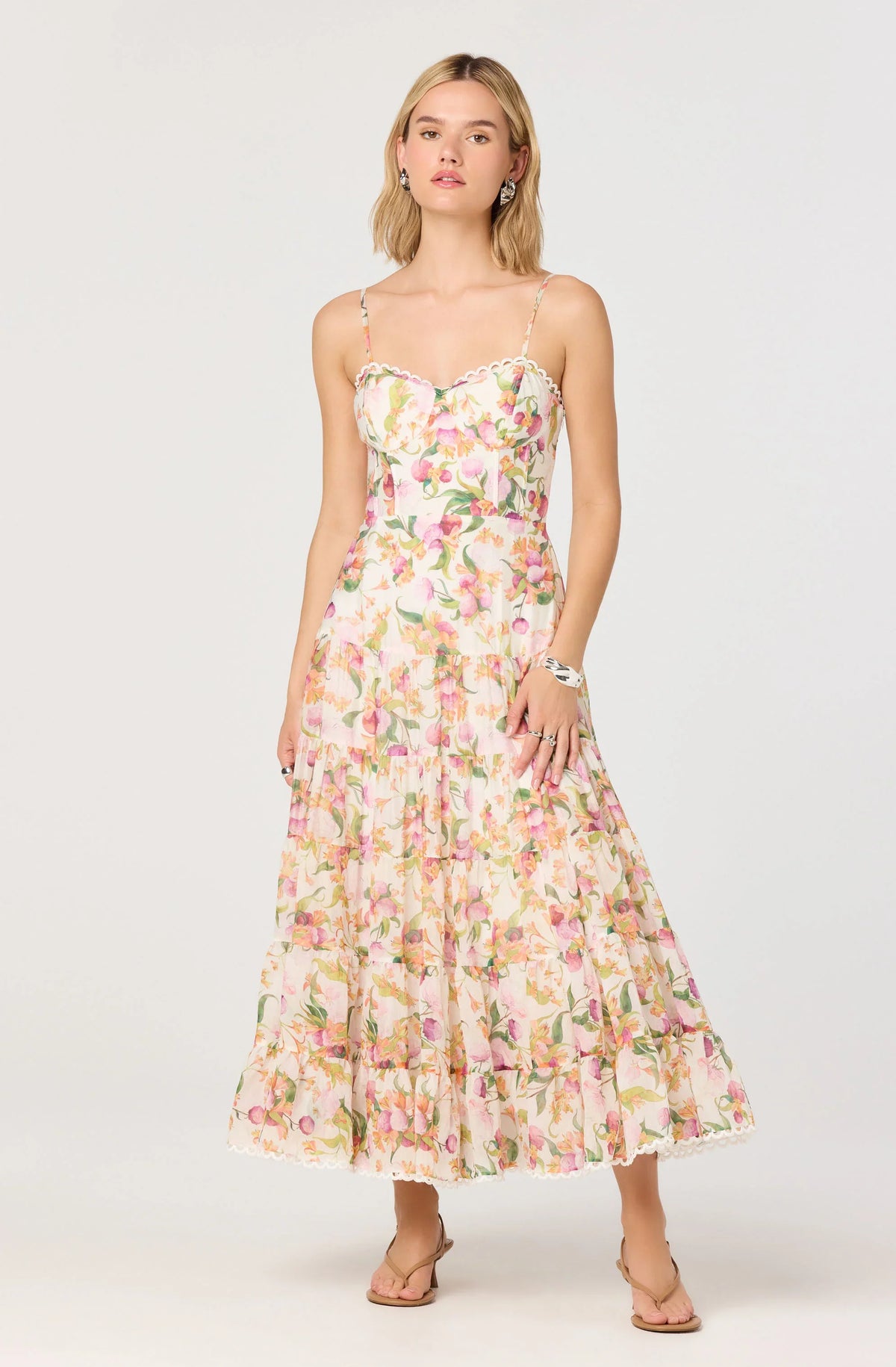 Inixyf Lianna Floral Scalloped Trim Tiered Maxi Dress