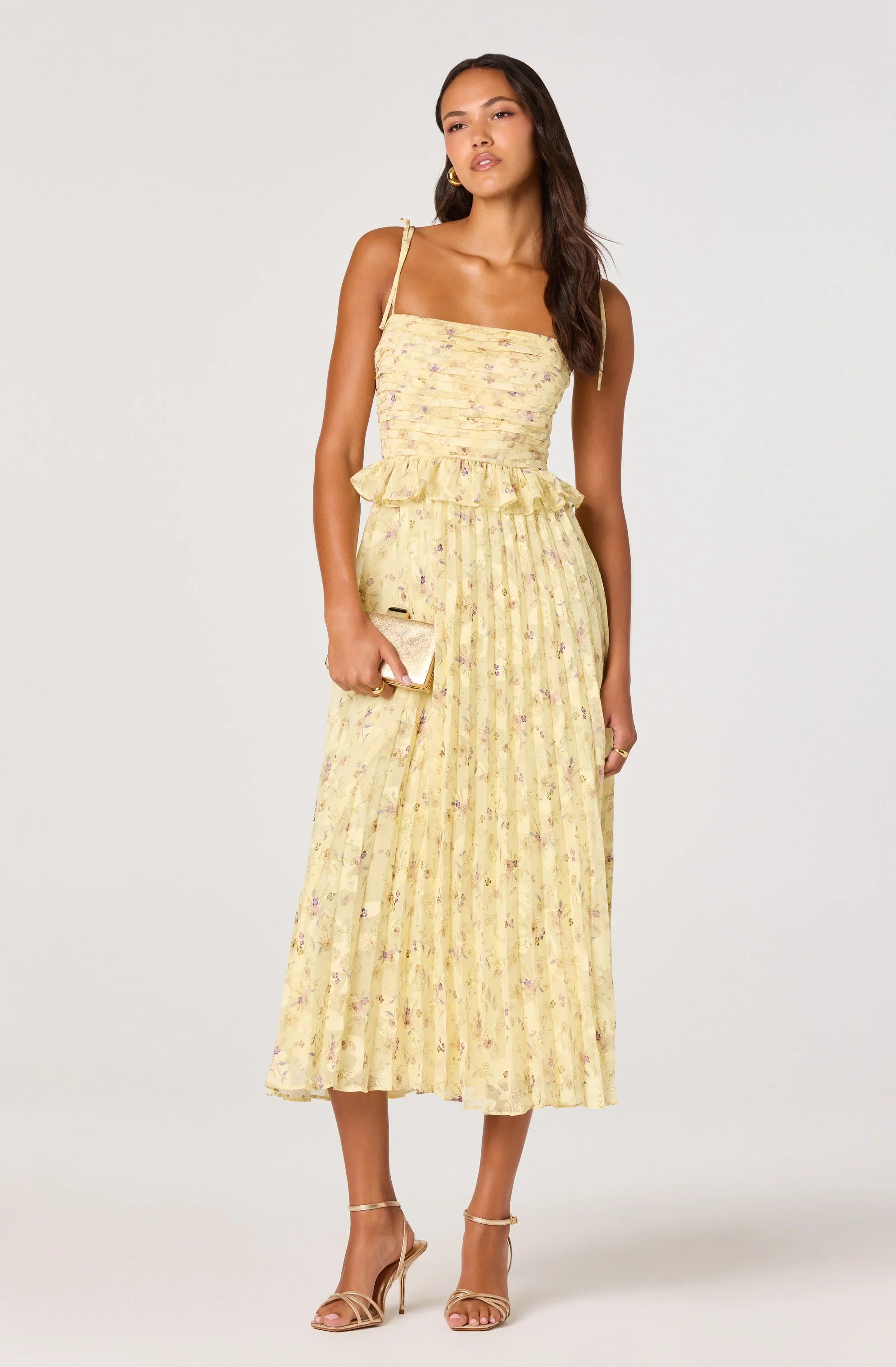 Inixyf Emerys Pleated Floral Midi Dress