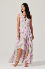 Lbruh Cytherea Asymmetric Floral Ruffle Midi Dress