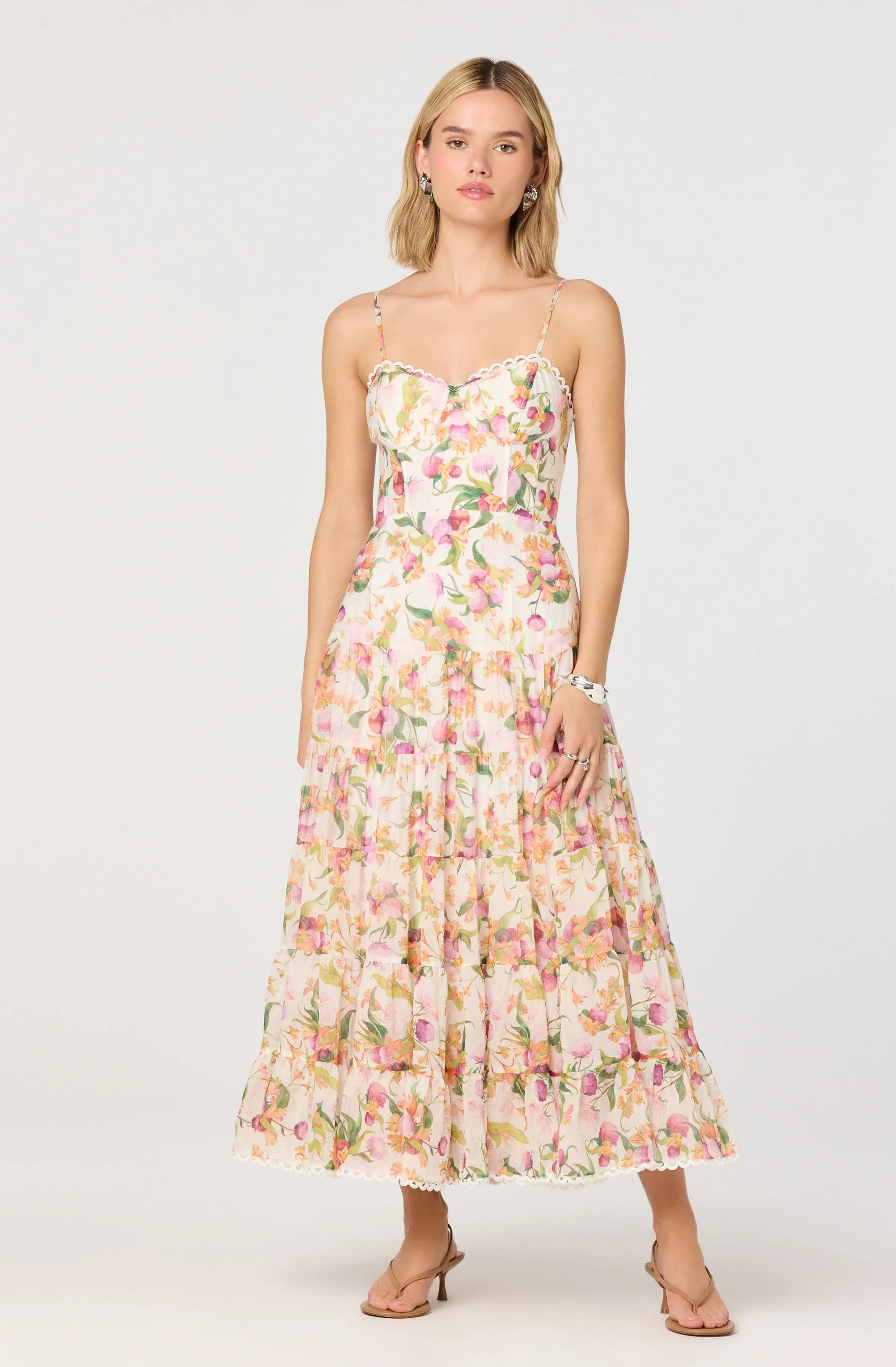 Inixyf Lianna Floral Scalloped Trim Tiered Maxi Dress