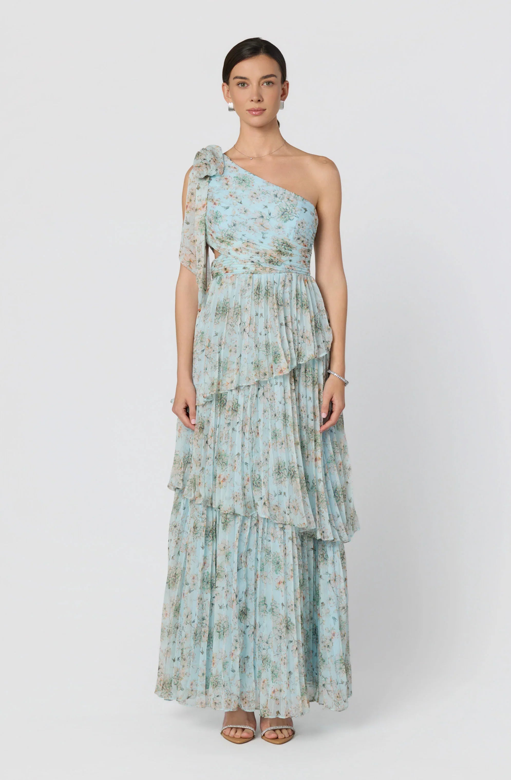 Inixyf Tearra Floral One-Shoulder Tiered Maxi Dress