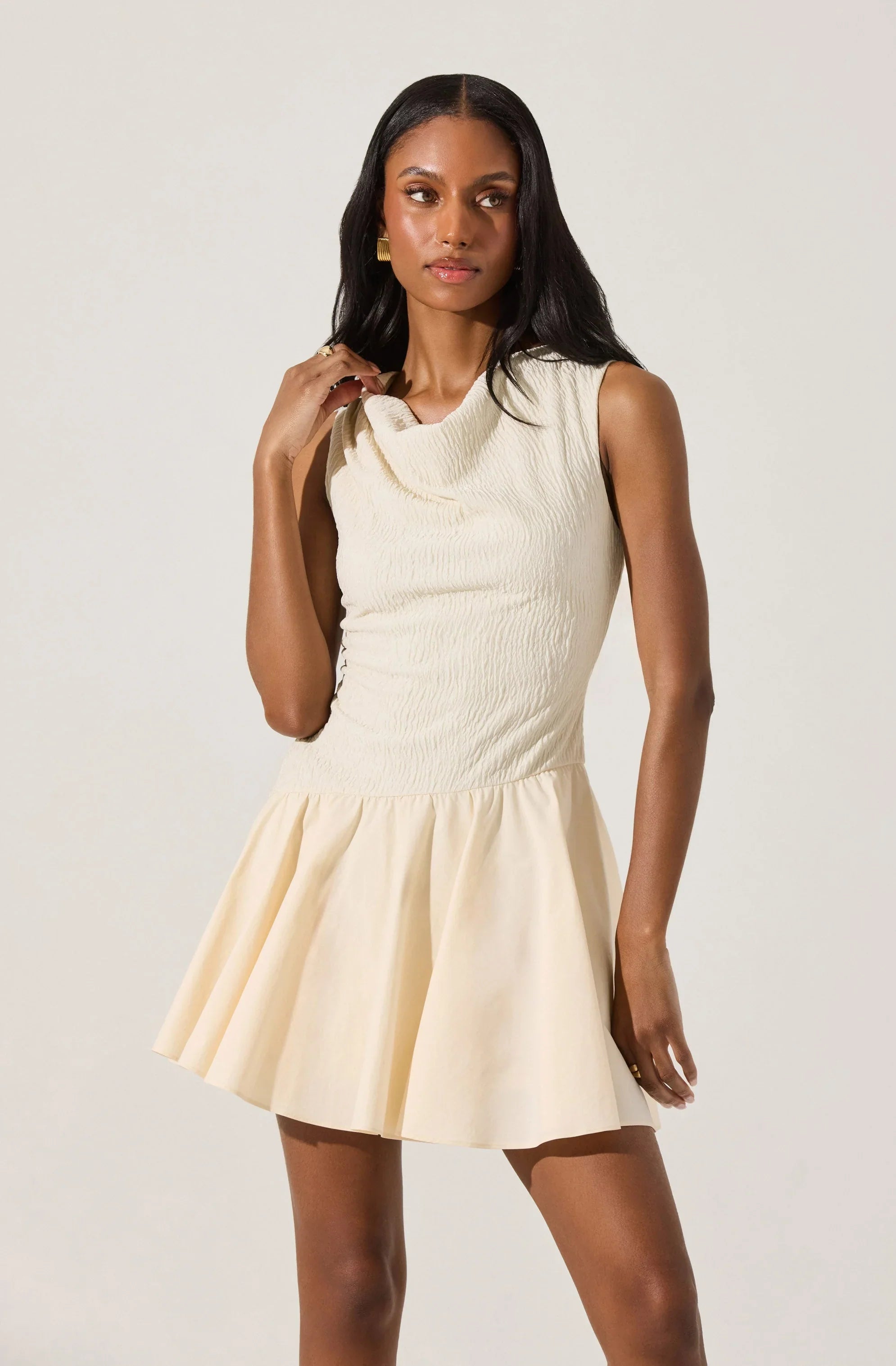 Lbruh Cowl Neck Mixed Media Mini Dress