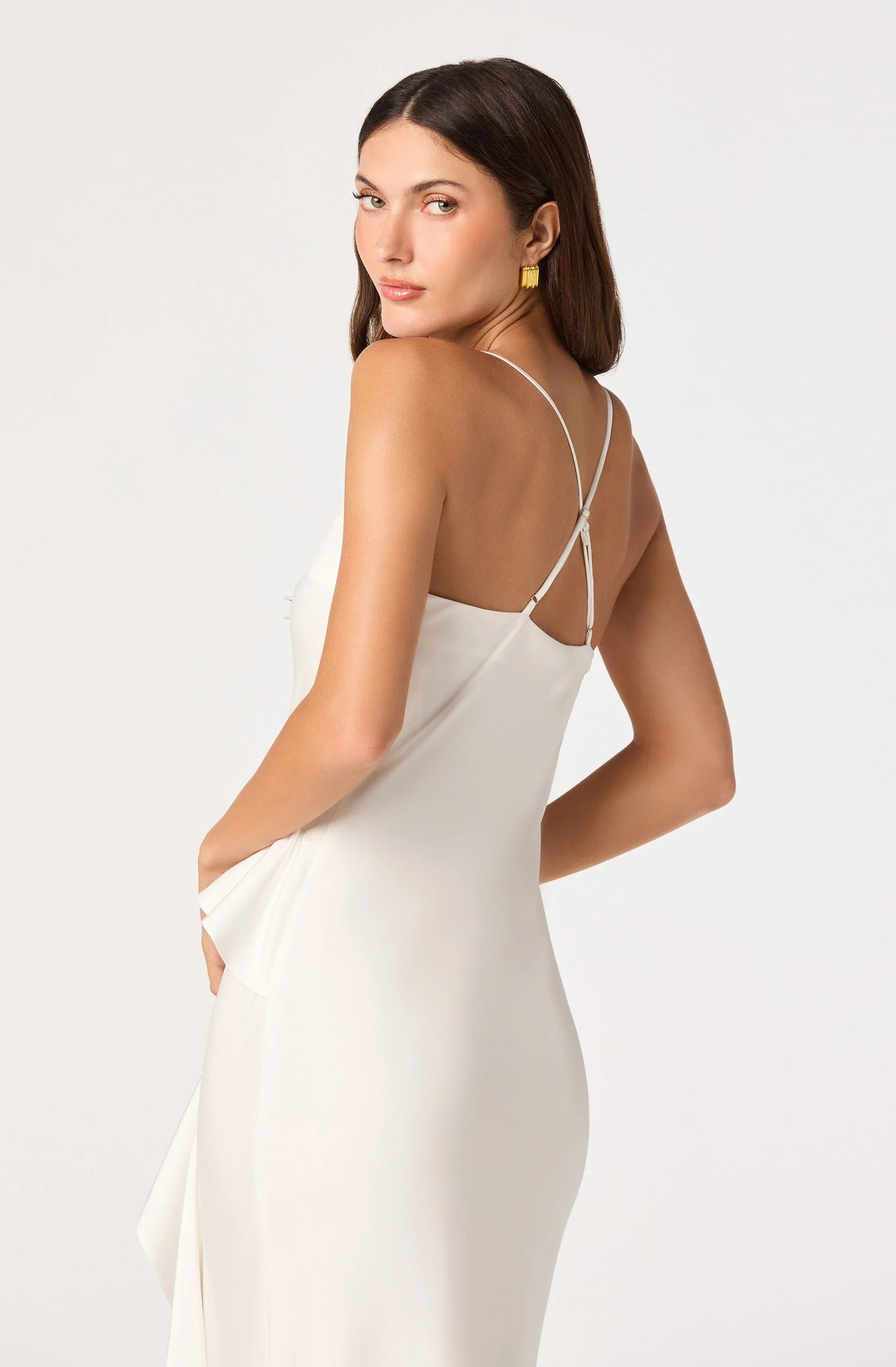 Inixyf Adelina Satin Ruffle Maxi Dress