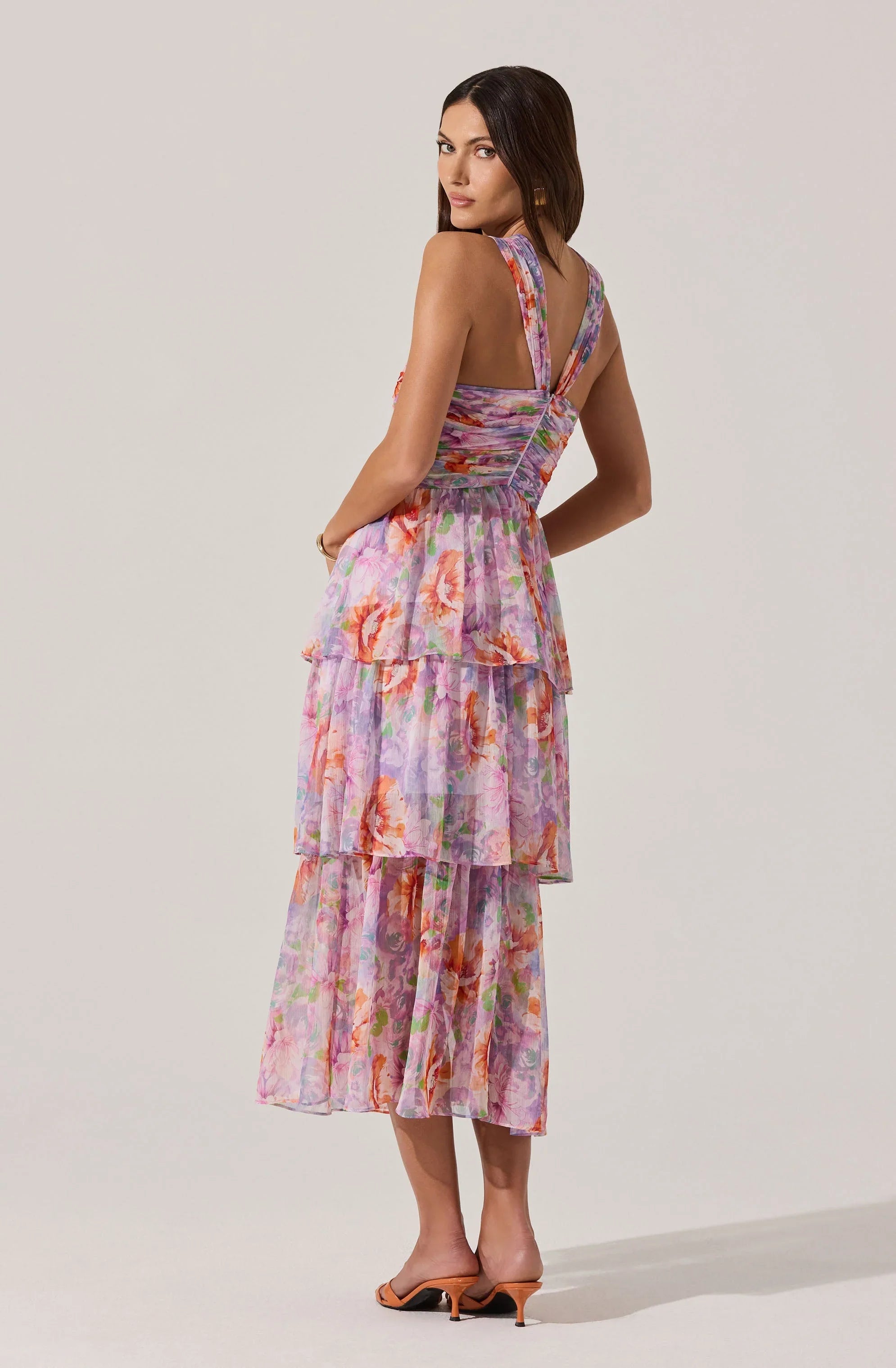 Lbruh Tiered Floral Cutout Midi Dress