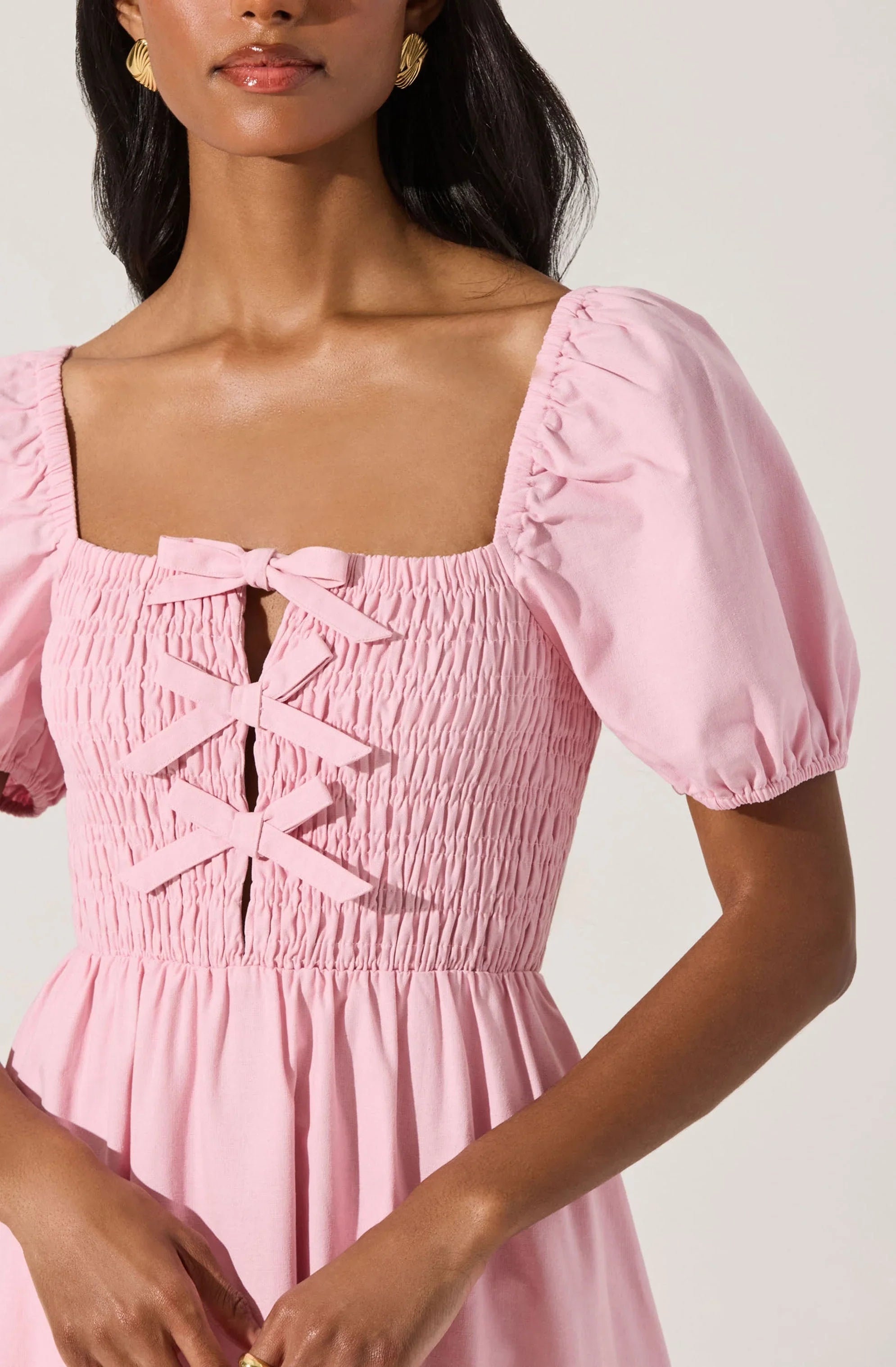 Lbruh Smocked Bow Midi Dress
