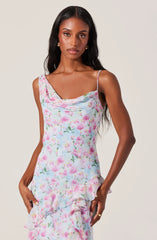 Lbruh Levina Asymmetric Floral Ruffle Maxi Dress