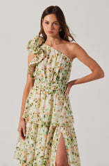 Lbruh Imelda One Shoulder Floral Maxi Dress