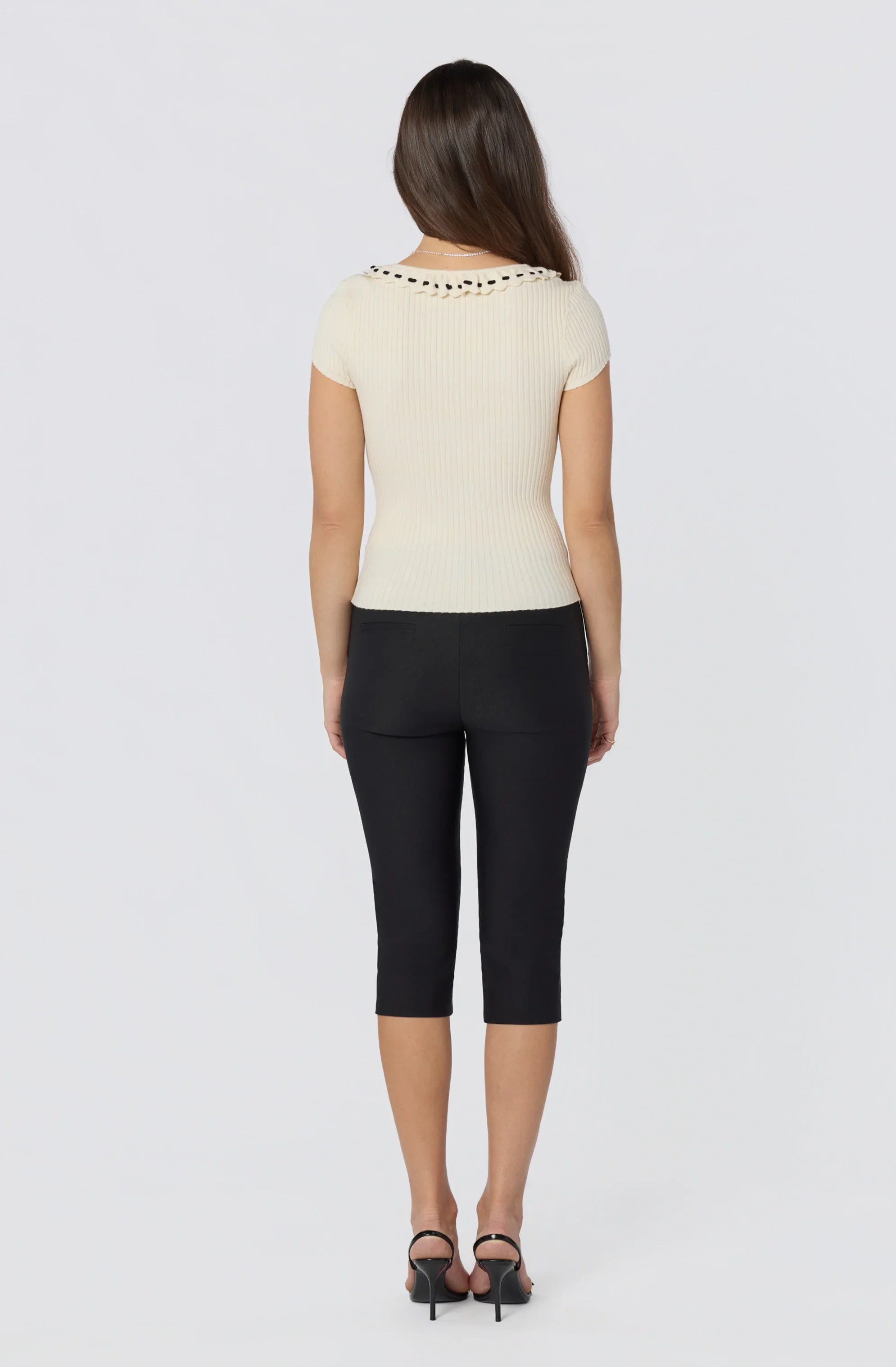 Inixyf Lina Ruffle Trim Ribbed Sweater Top