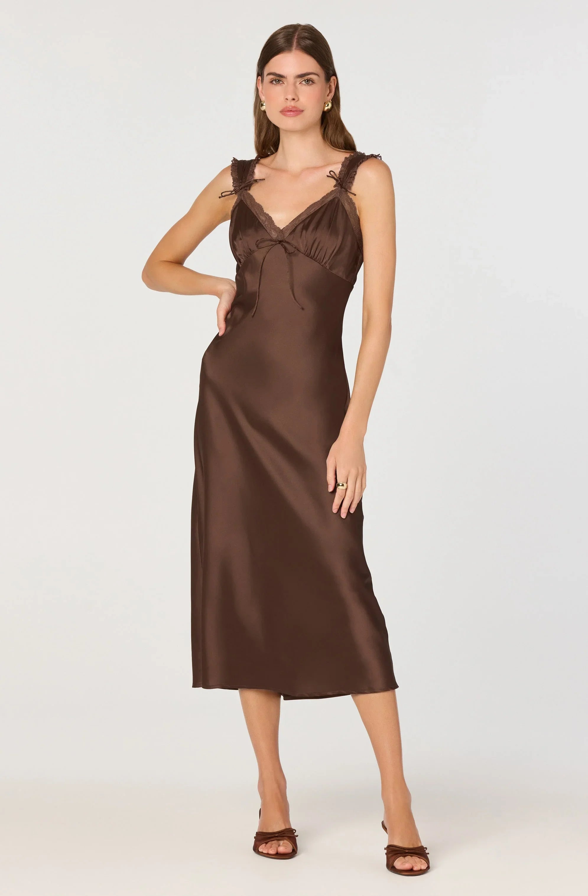 Lbruh Lace Trim Satin Slip Midi Dress