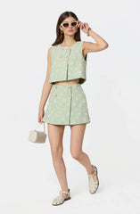 Inixyf Janell Floral Applique Tweed Skort