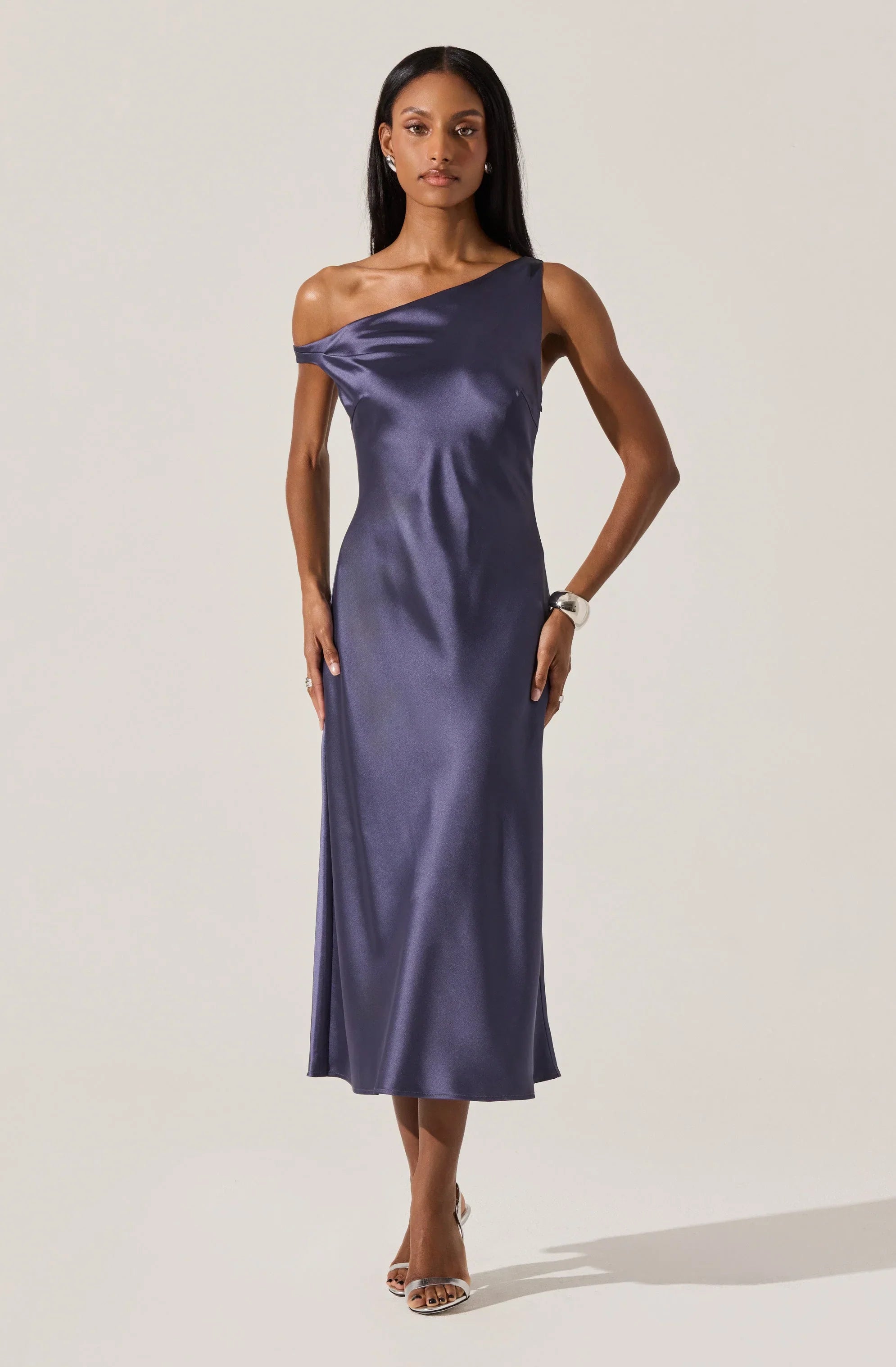 Lbruh Elain Satin Off Shoulder Midi Dress