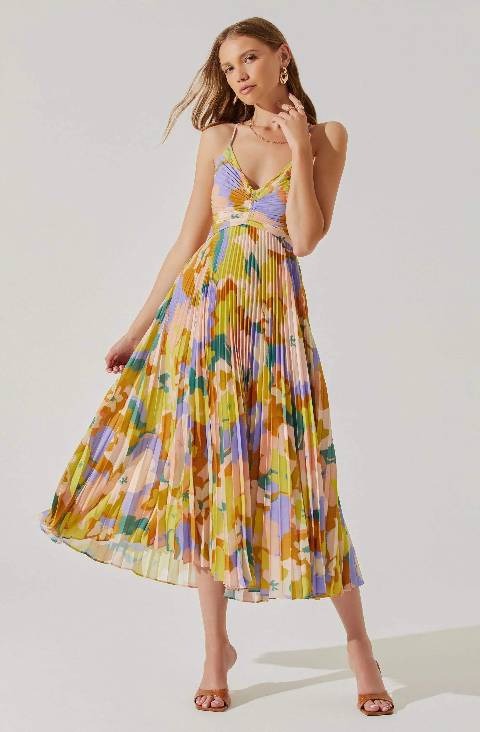 Inixyf Blythe Floral Plisse Midi Dress