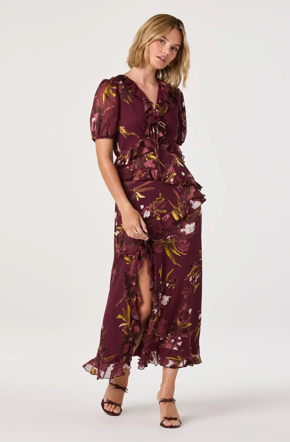 Lbruh Bennet Floral Ruffle Trim Midi Dress
