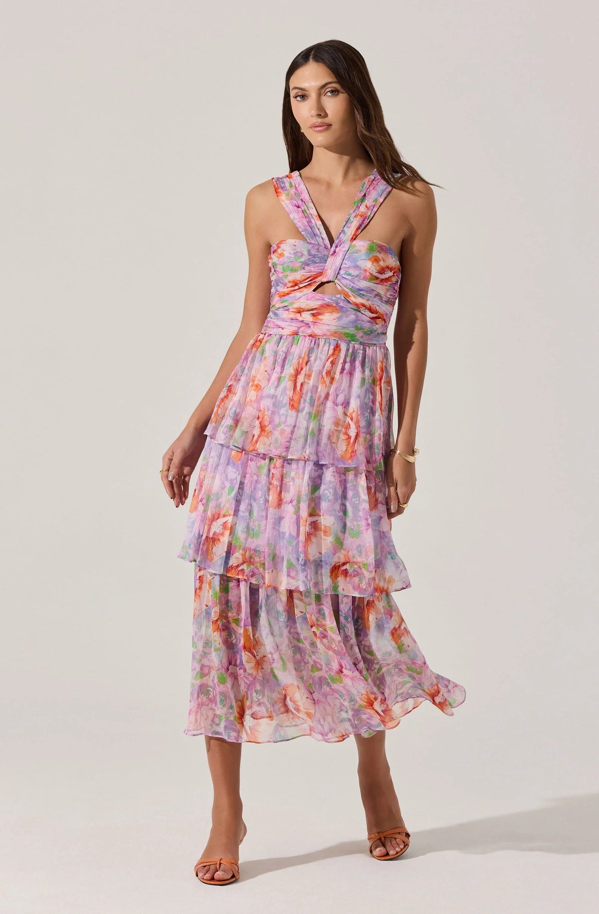 Lbruh Tiered Floral Cutout Midi Dress