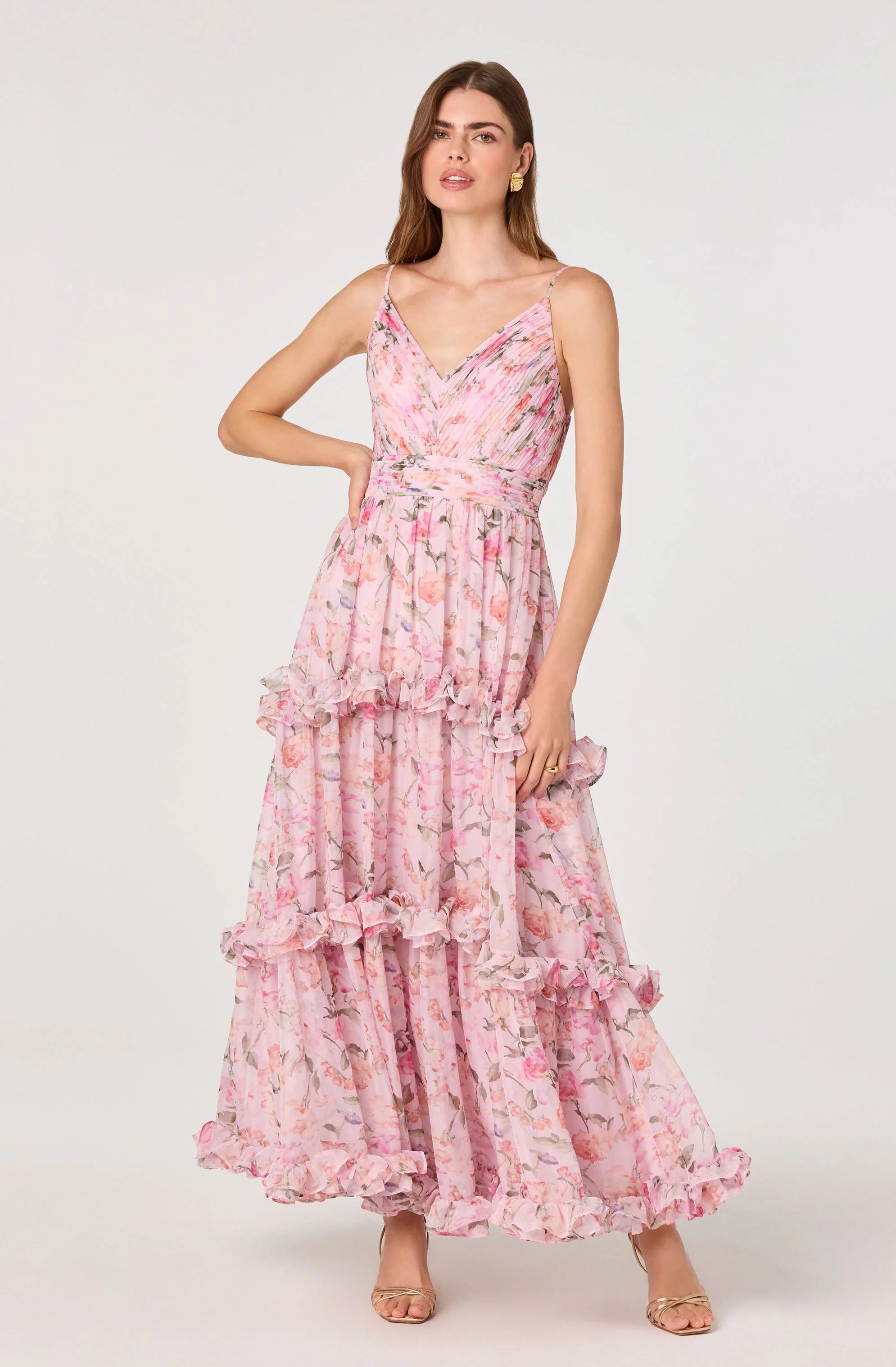 Inixyf Ayanna Floral Pleated Tiered Maxi Dress