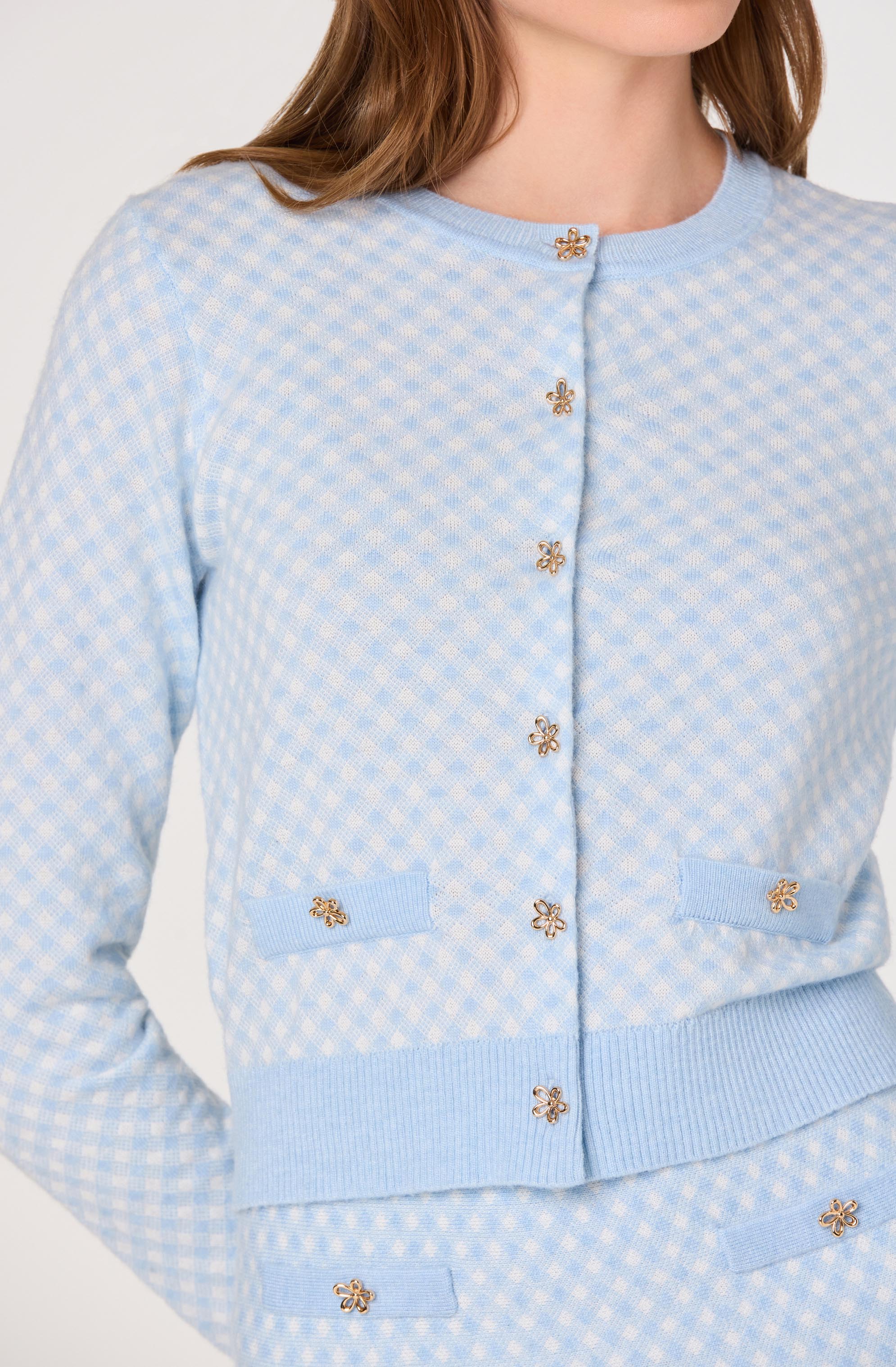 Inixyf Marian Jeweled Button Plaid Cardigan