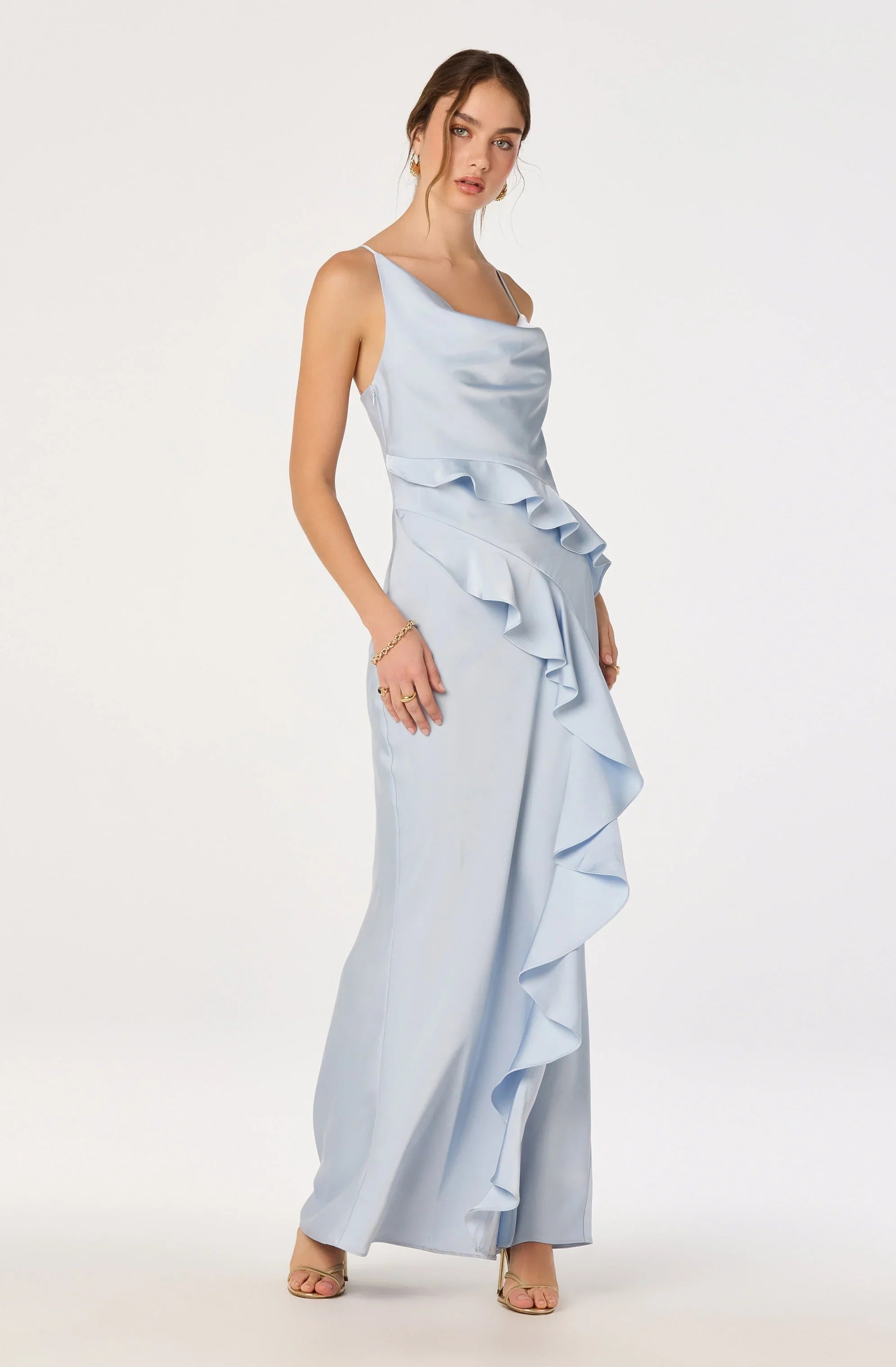 Inixyf Adelina Satin Ruffle Maxi Dress