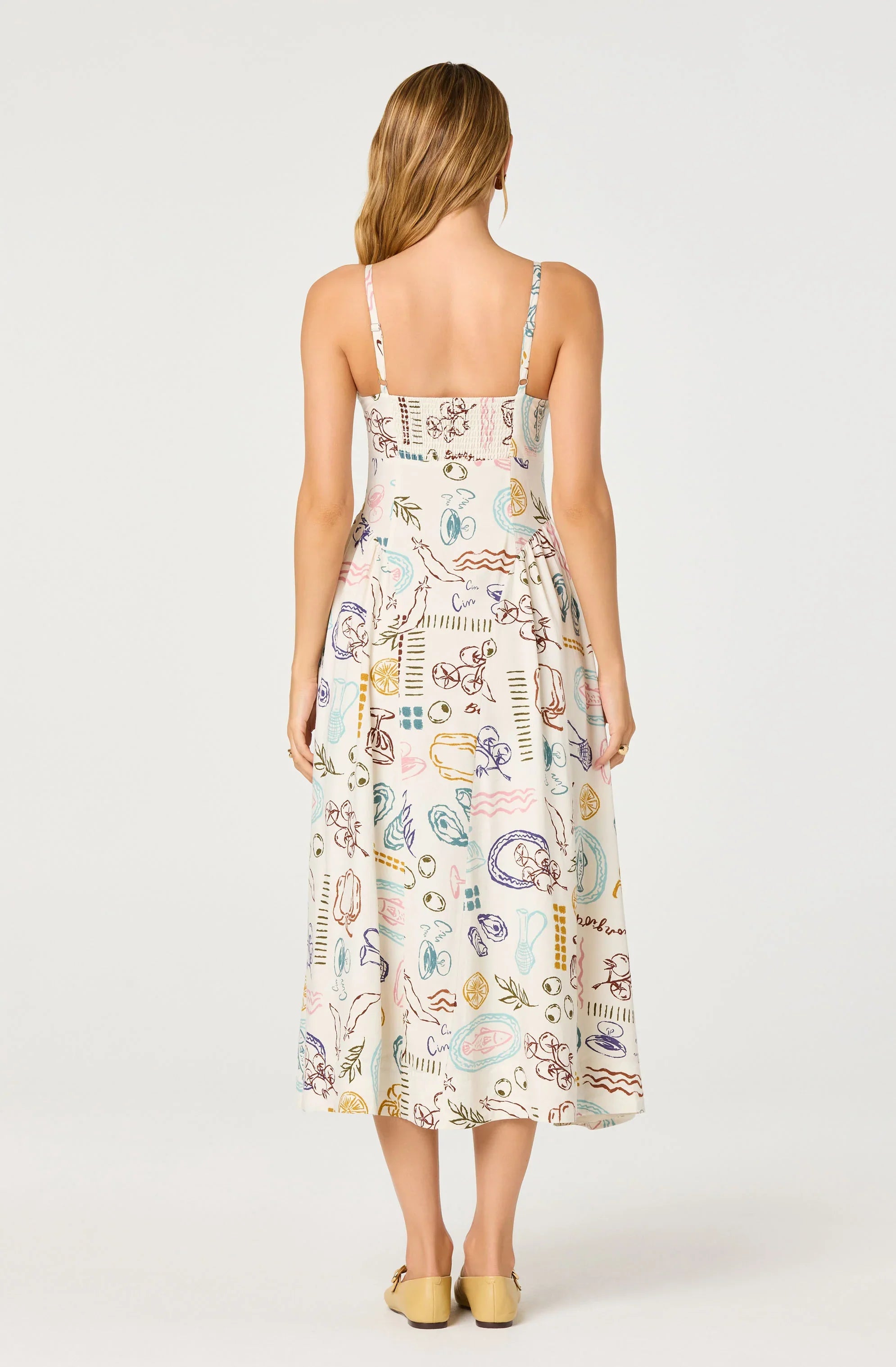 Inixyf Ansley Novelty Print Linen Midi Dress