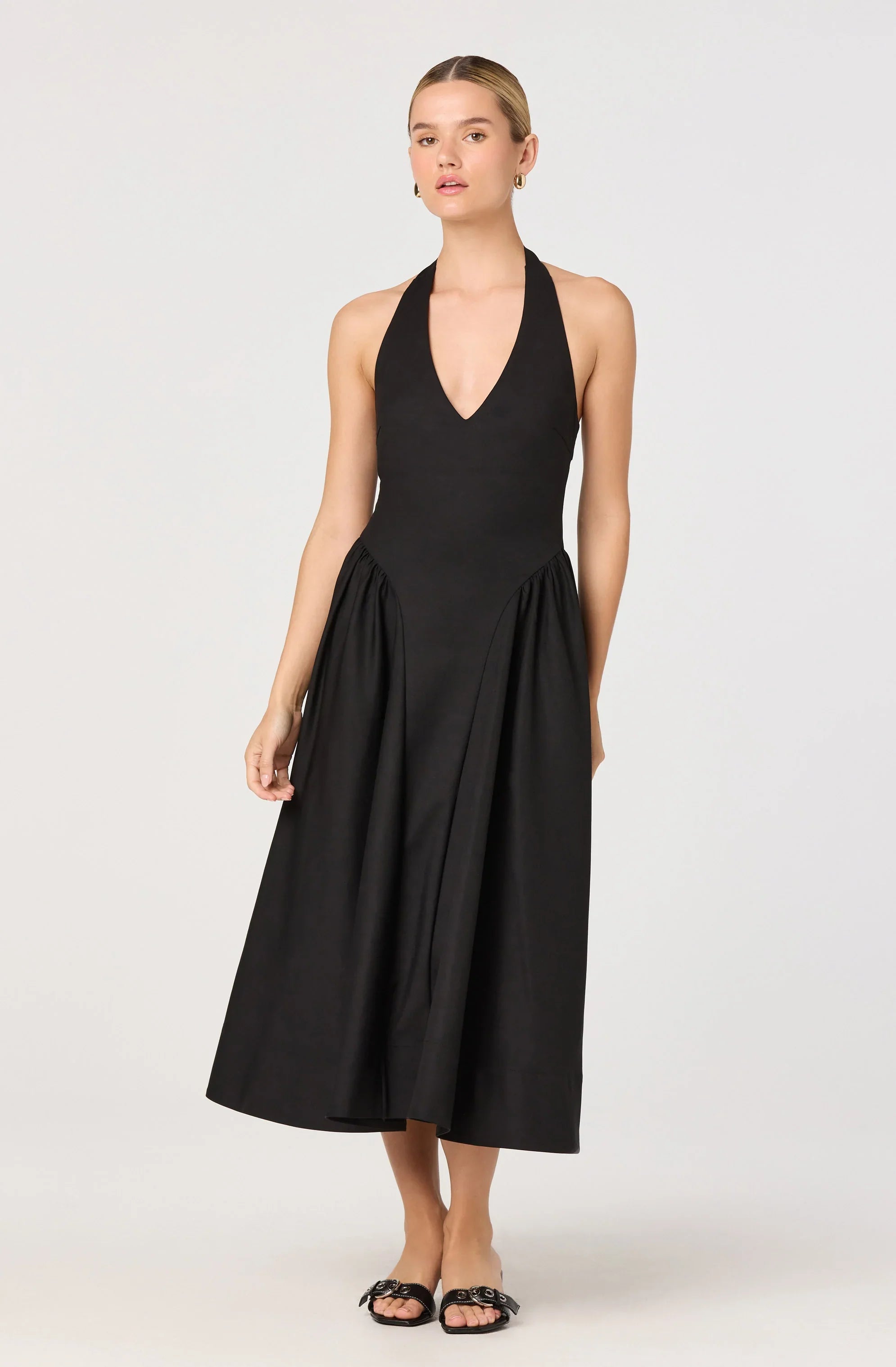 Inixyf Meana Halter Plunge Drop-Waist Midi Dress