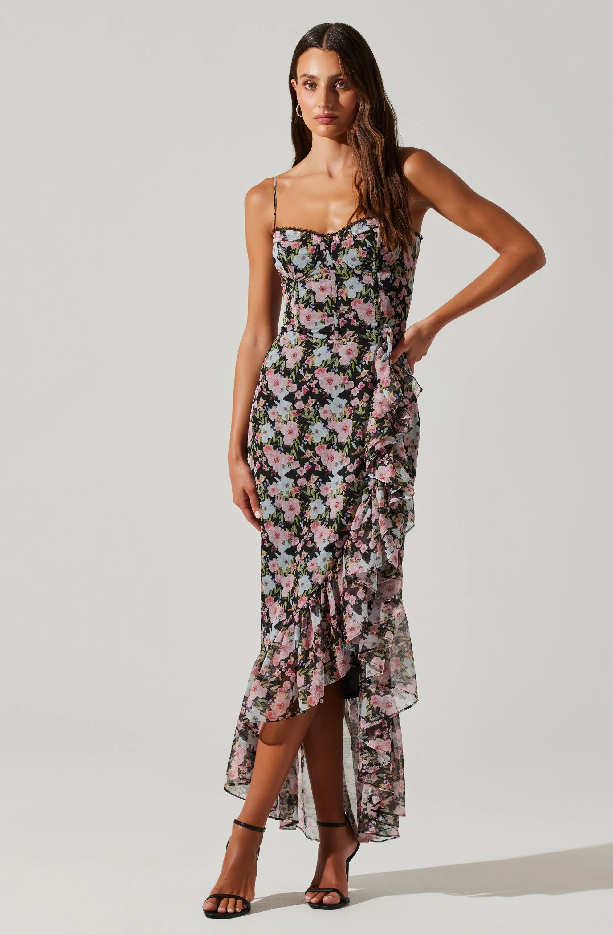 Lbruh Brisbane Asymmetrical Floral Midi Dress