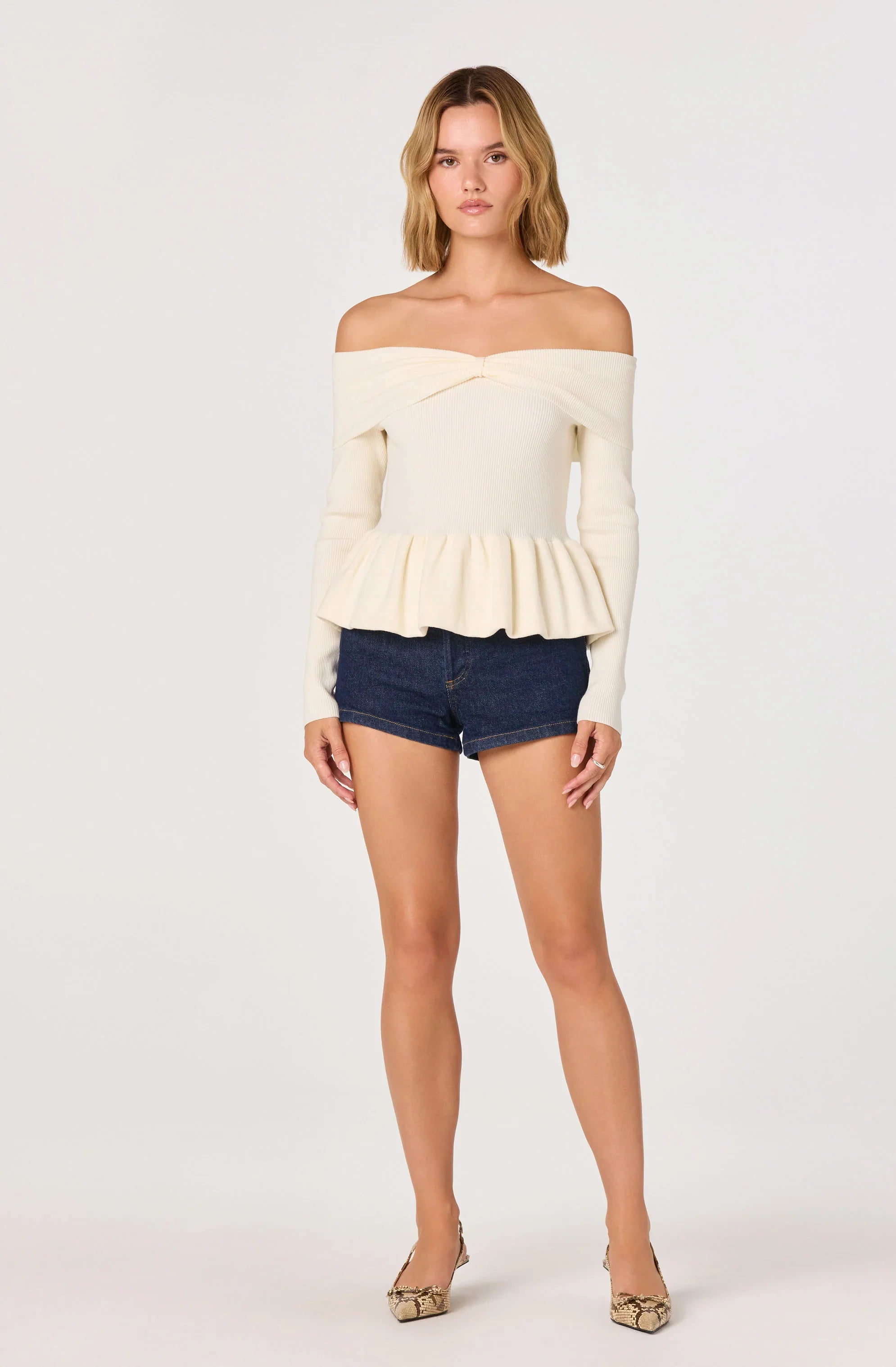 Inixyf Tiarra Off-Shoulder Peplum Sweater