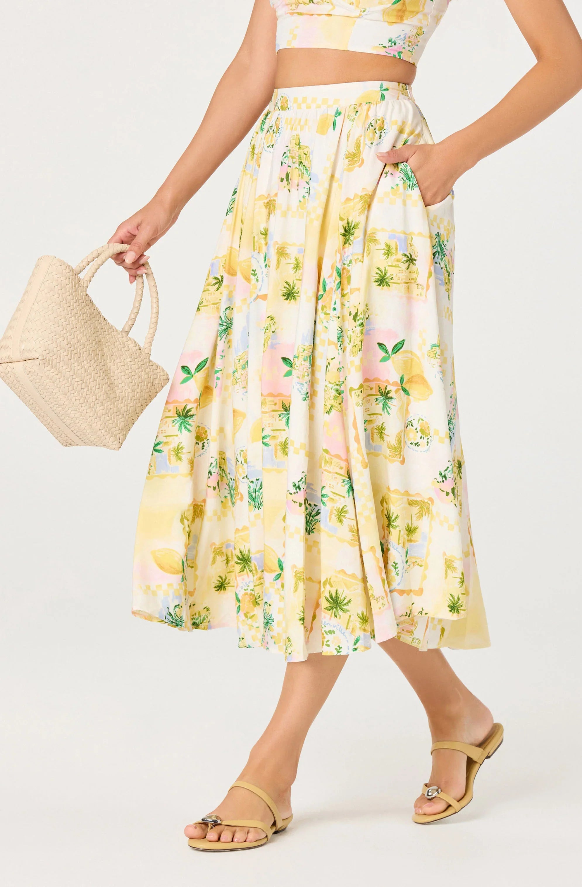 Inixyf Kaleigh Paradise Print Gathered Midi Skirt