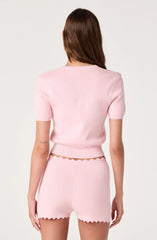 Inixyf Scalloped Placket Ribbed Cardigan