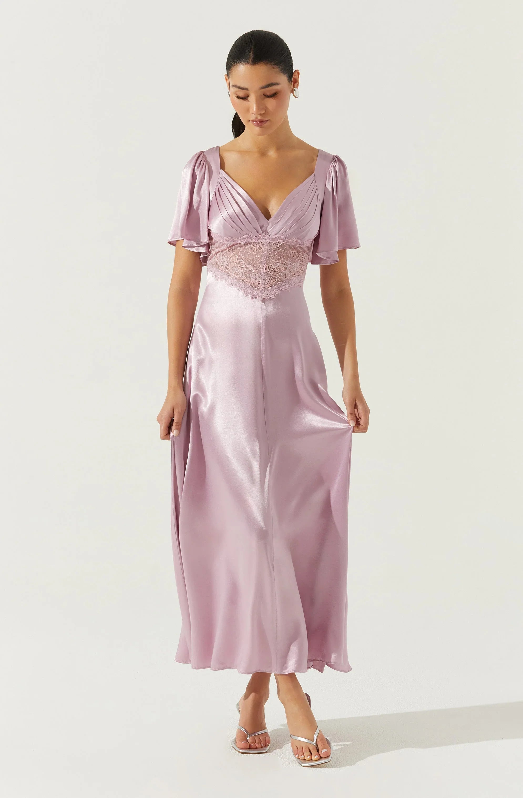 Lbruh Aurelia Satin V-Neck Midi Dress