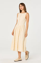 Lbruh Button Front Boat Neck Midi Dress