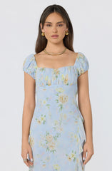 Inixyf Florence Floral Puff Sleeve Midi Dress