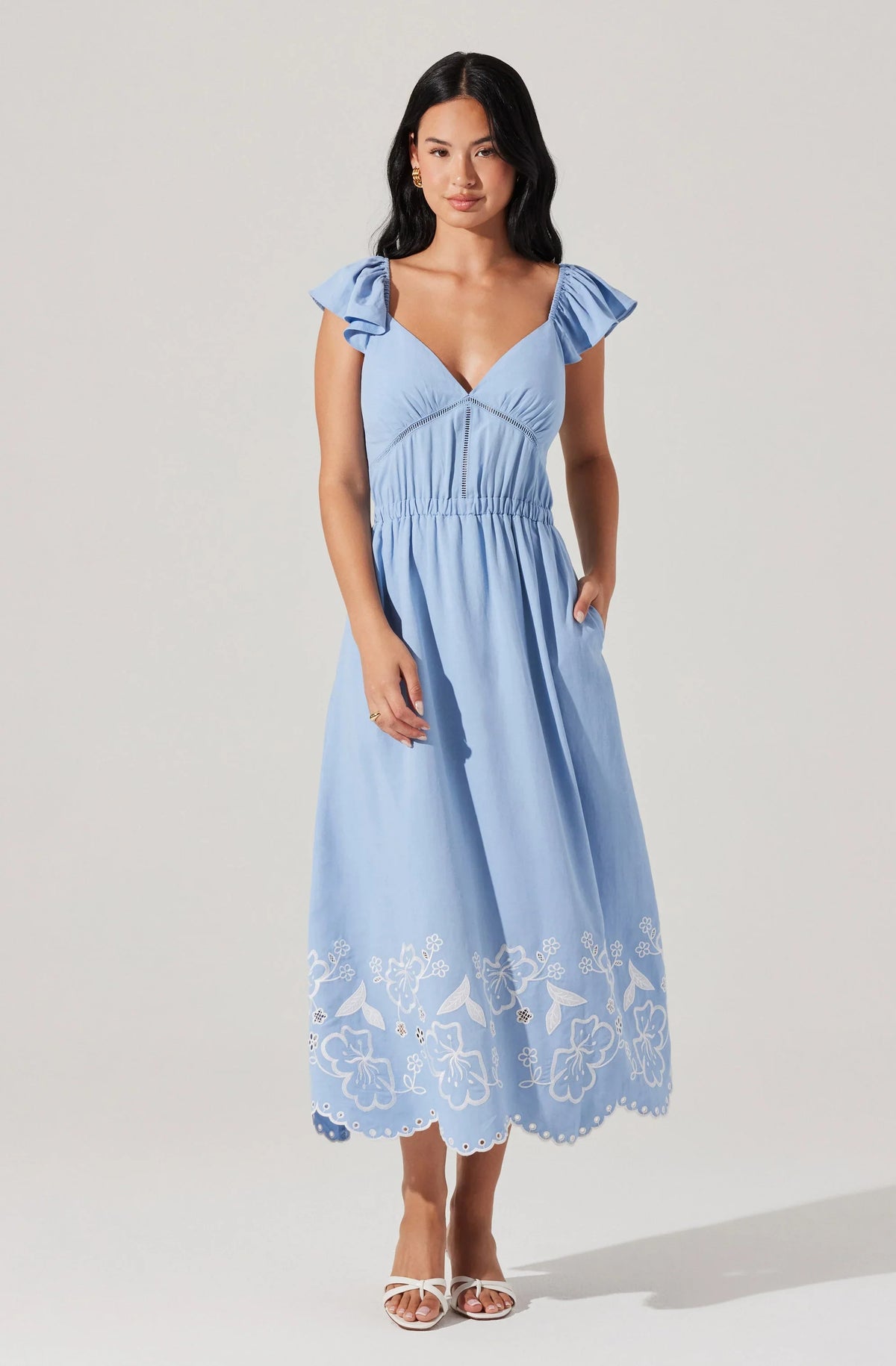 Lbruh Odeletta Embroidered Floral Trim Midi Dress