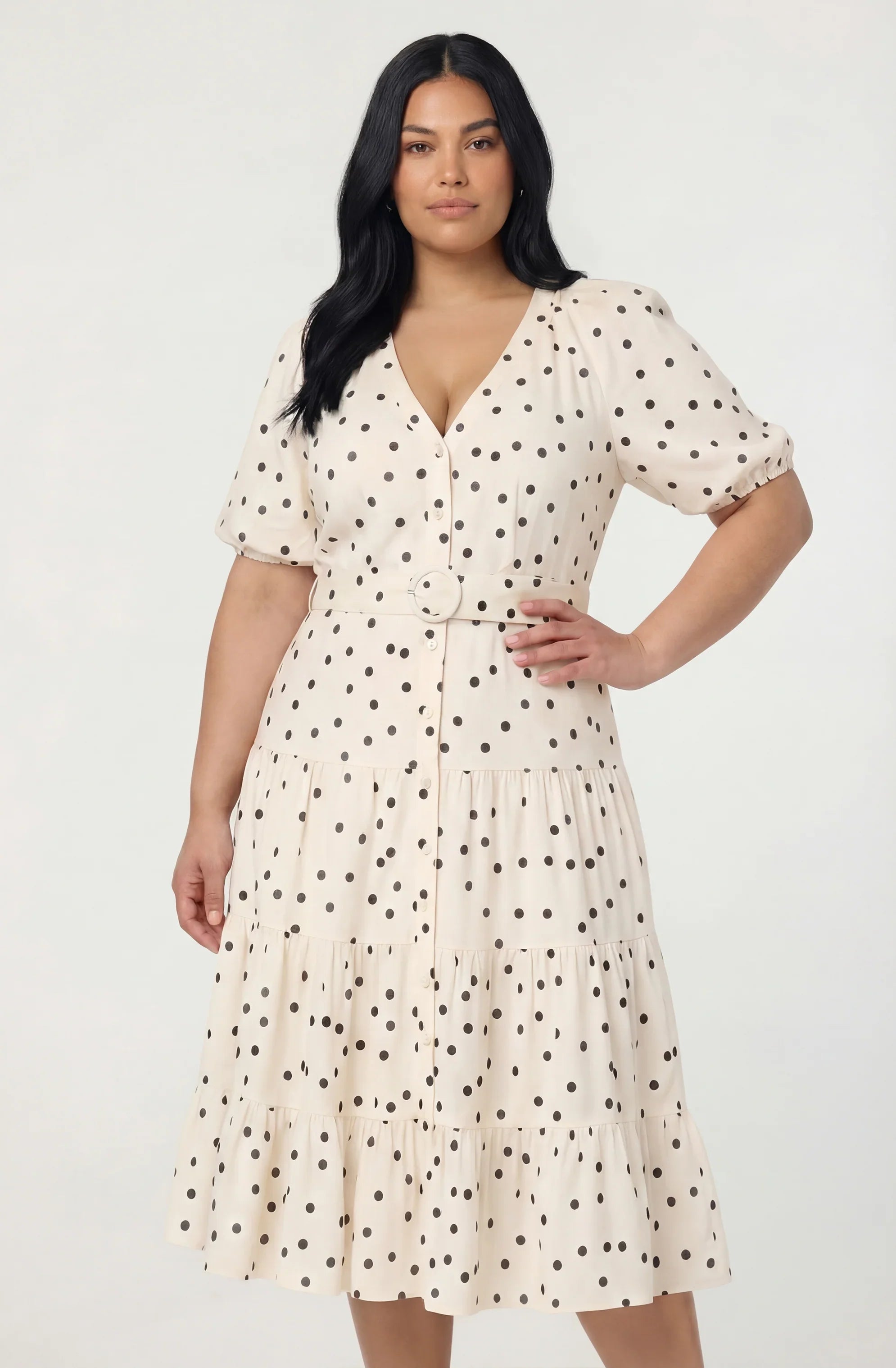 Inixyf Minnie Polka Dot Tiered Midi Dress