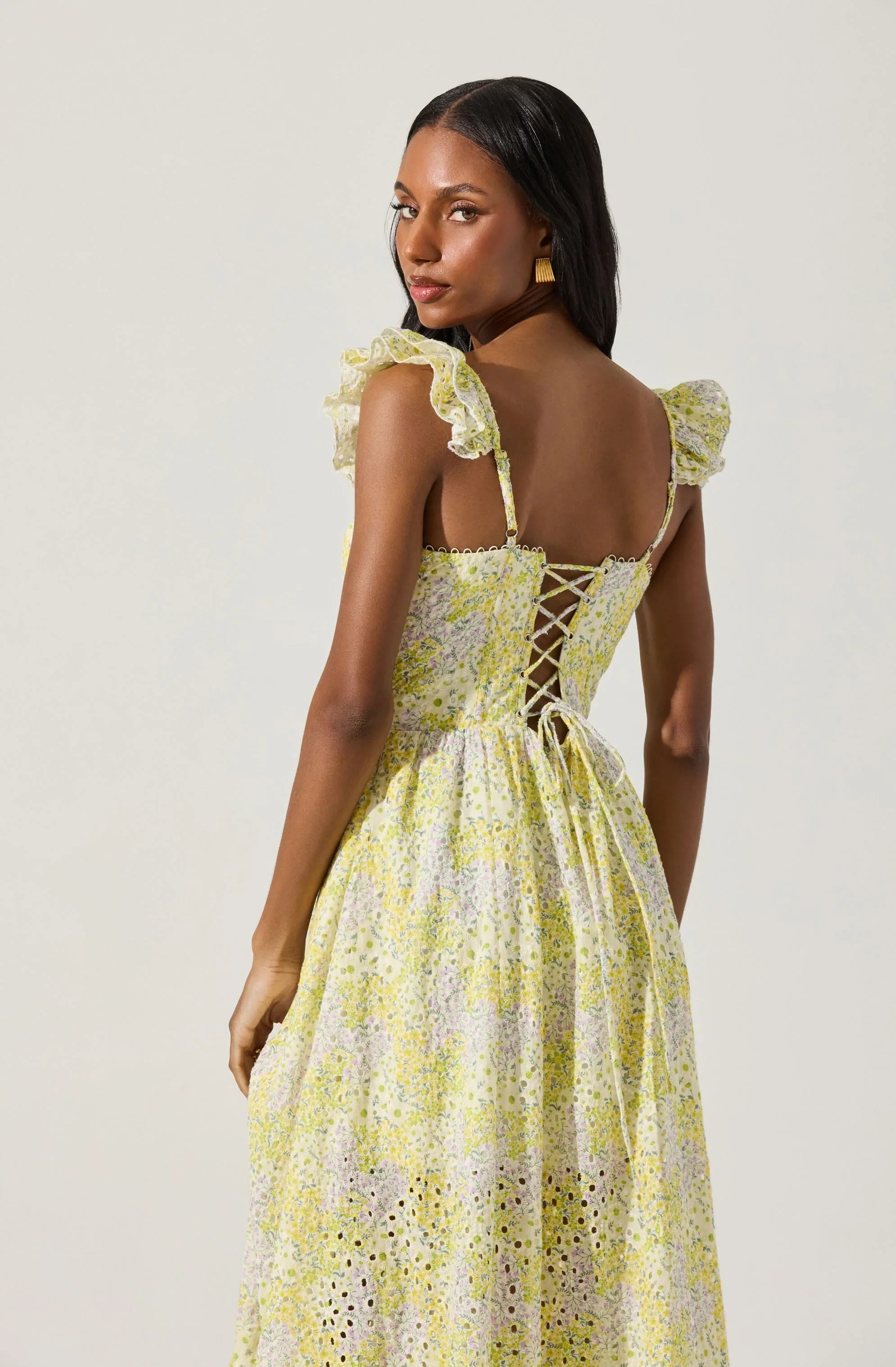 Lbruh Wedelia Eyelet Bustier Floral Midi Dress