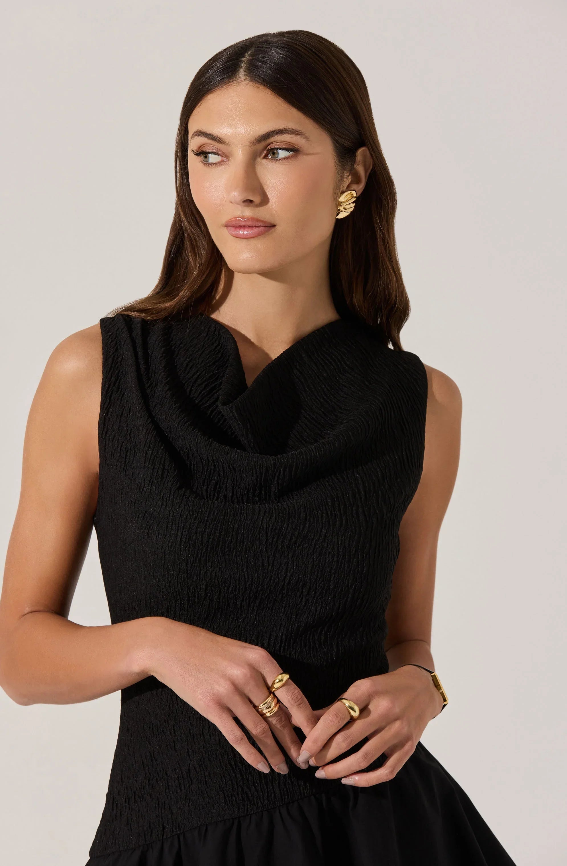 Lbruh Cowl Neck Mixed Media Mini Dress