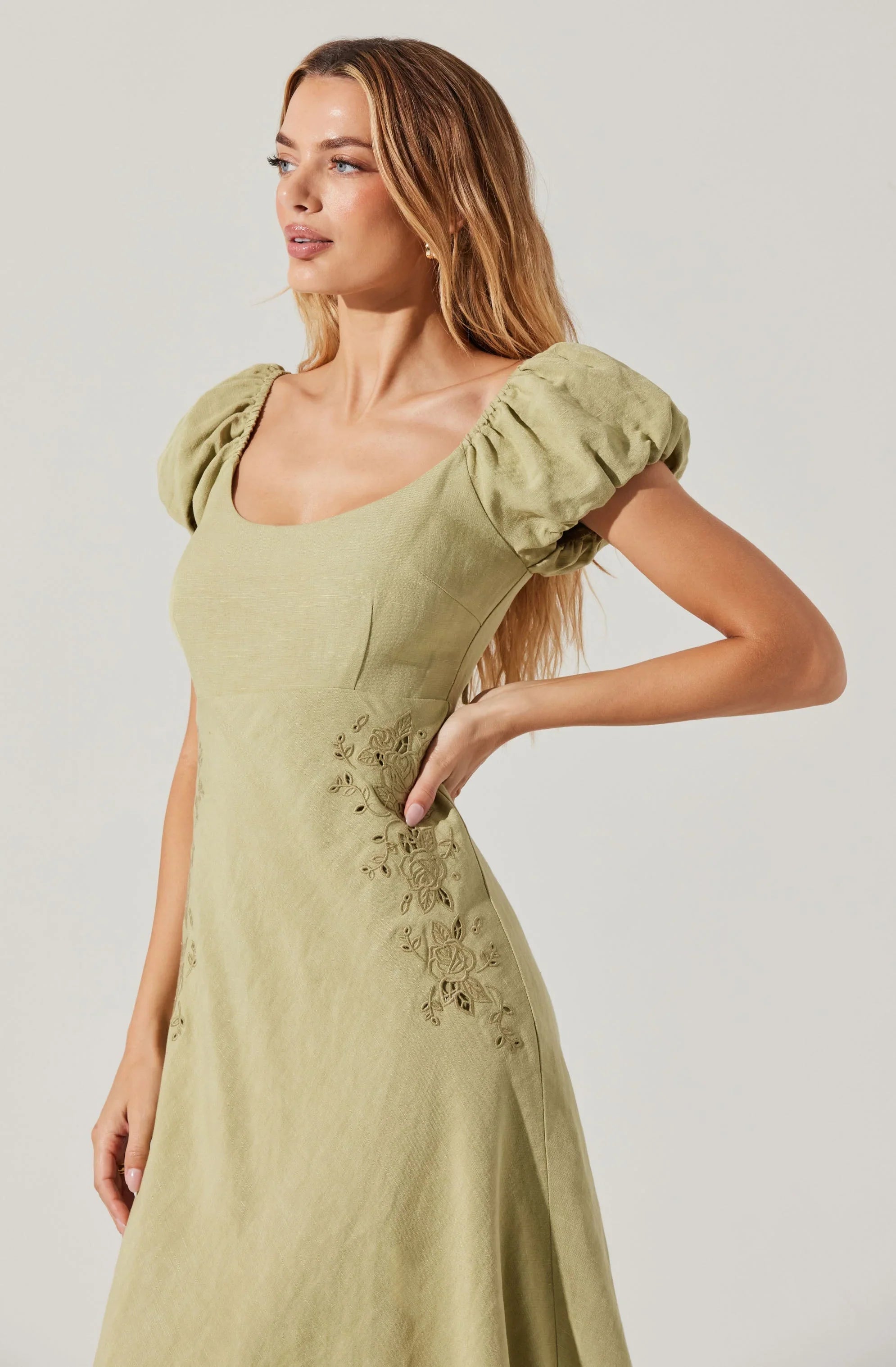 Lbruh Leocadia Embroidered Puff Sleeve Midi Dress