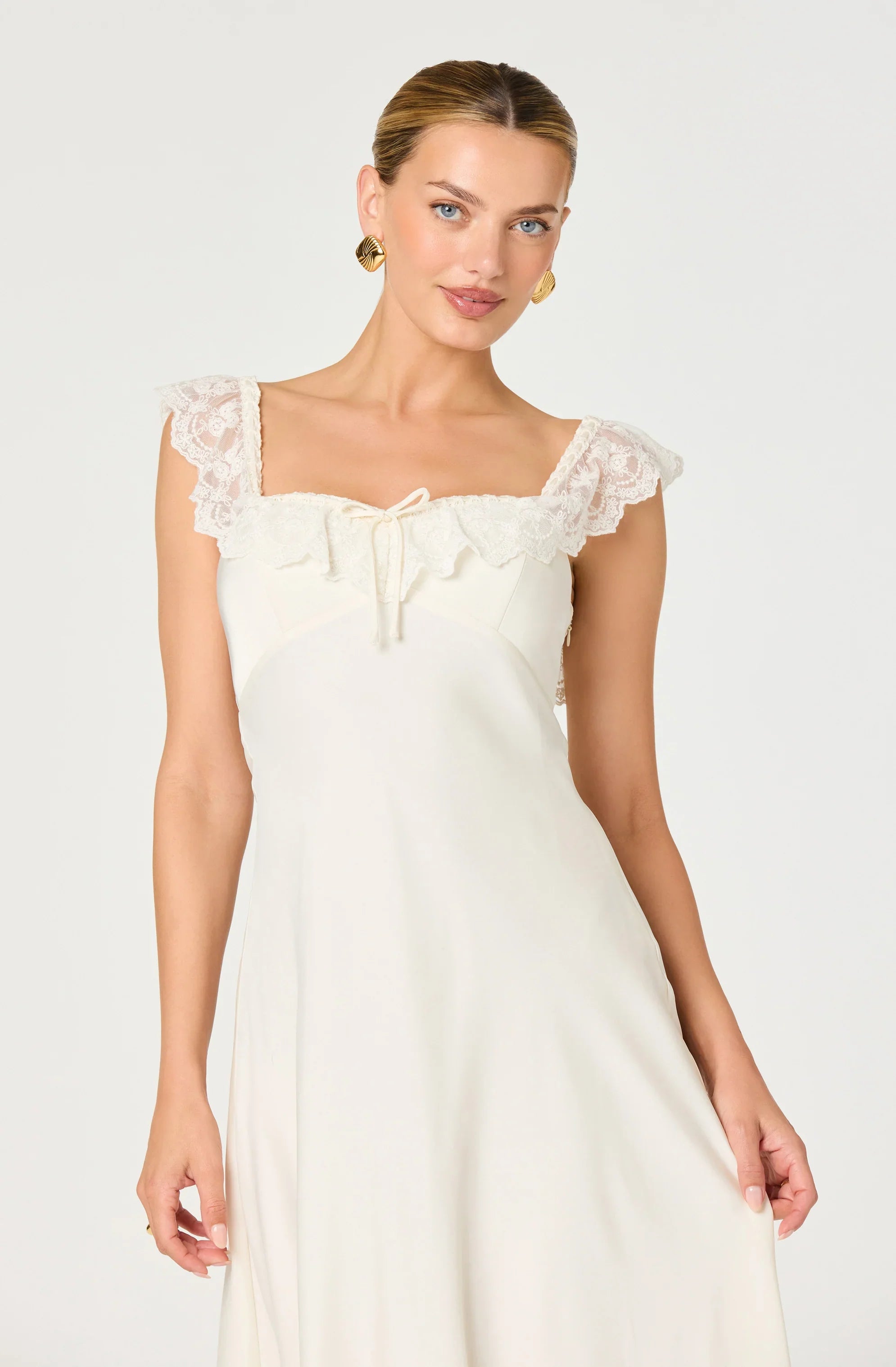 Inixyf Makiya Lace Strap Empire Waist Midi Dress