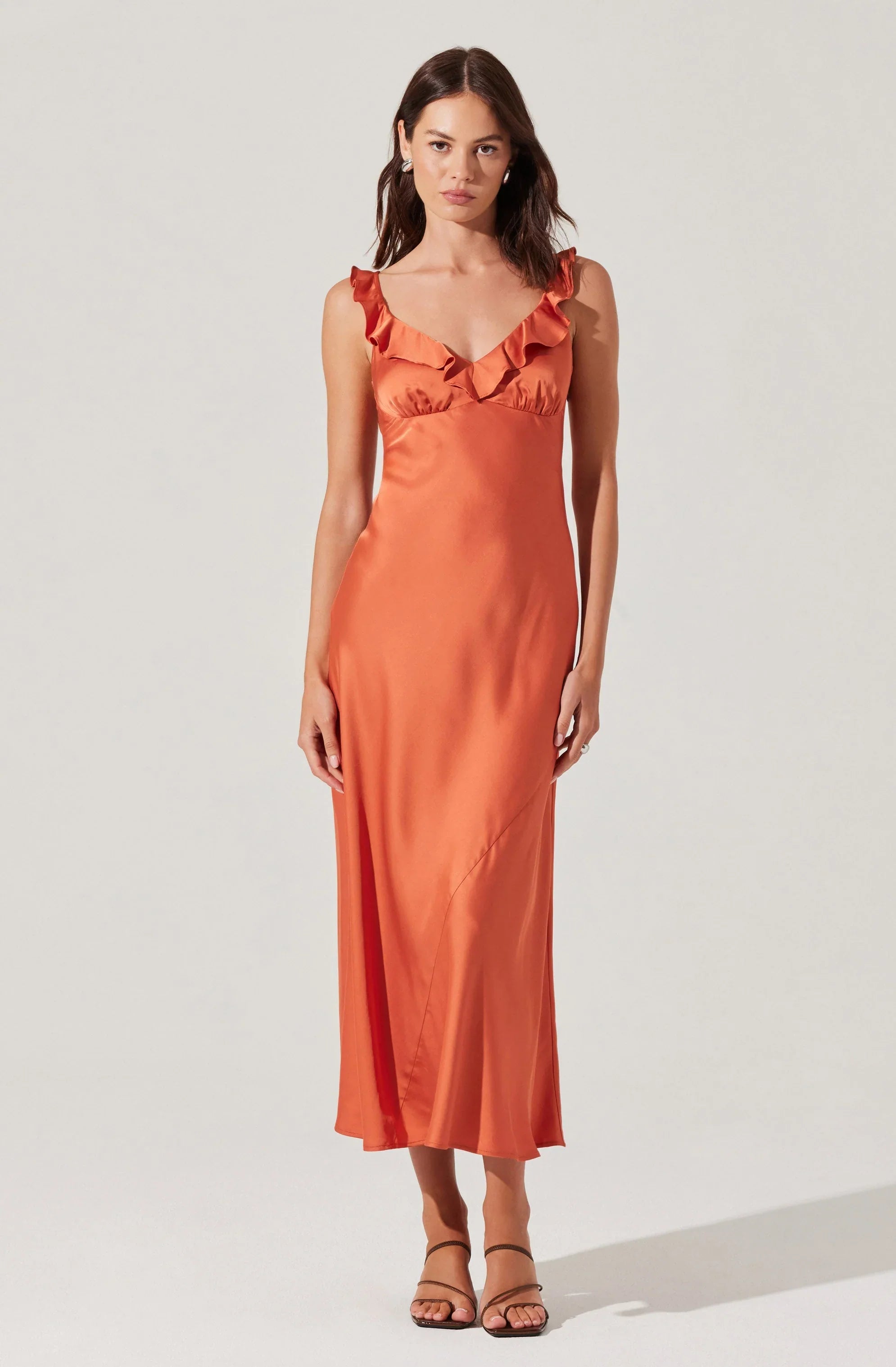 Lbruh Zoie Satin Ruffle Midi Dress