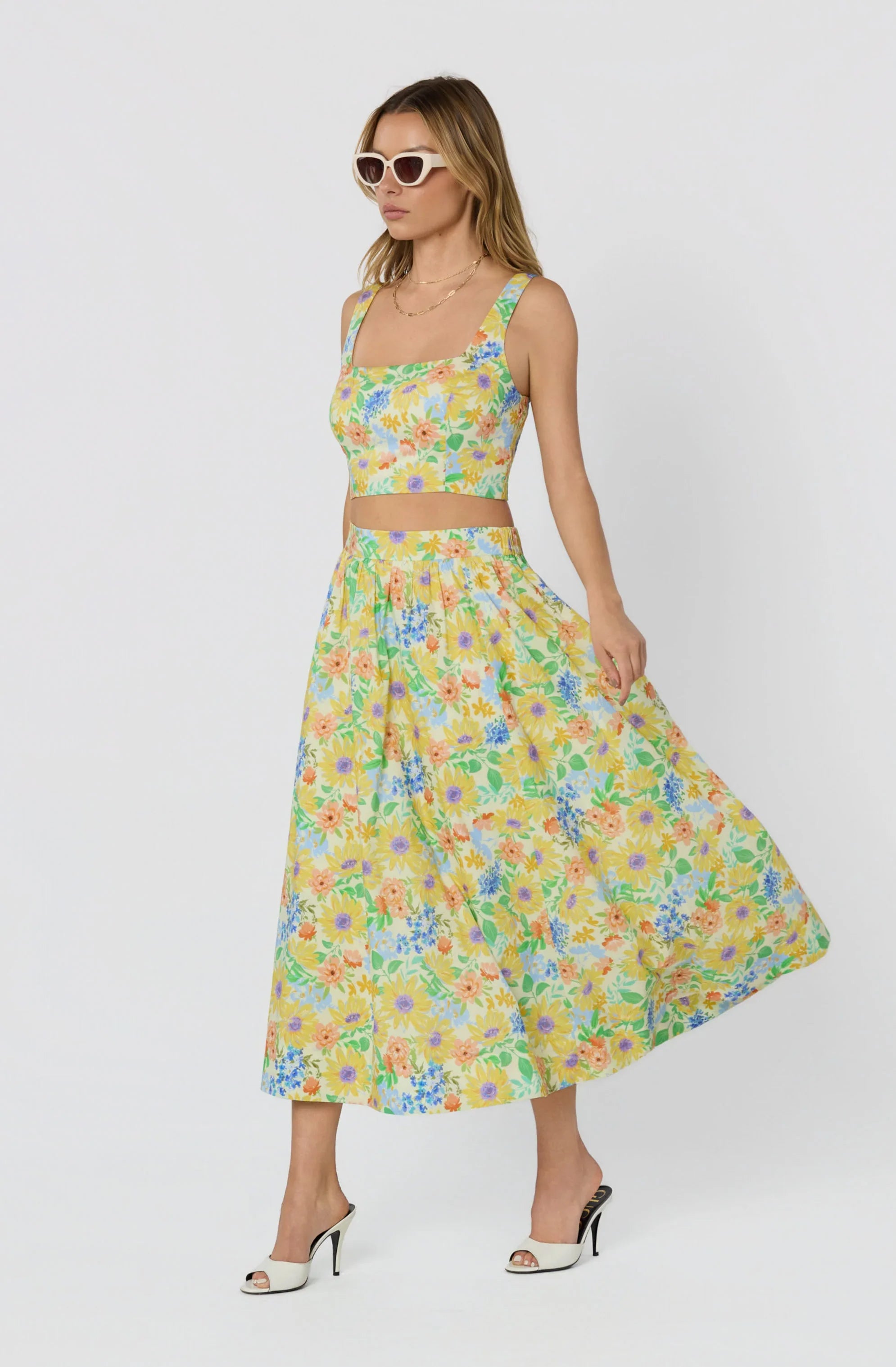 Inixyf Jolie Floral Gathered Midi Skirt