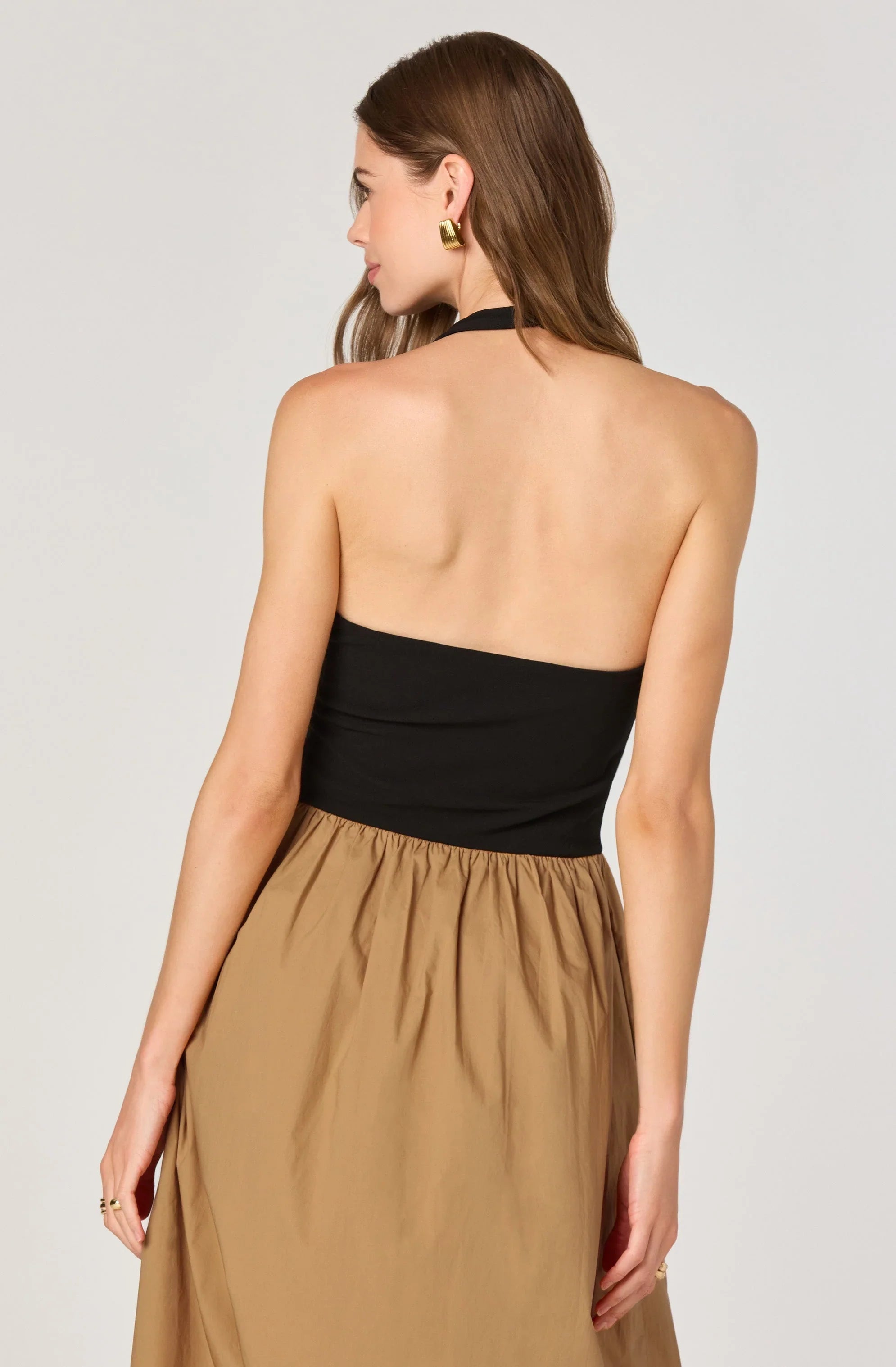Lbruh Mixed Media Halter Midi Dress