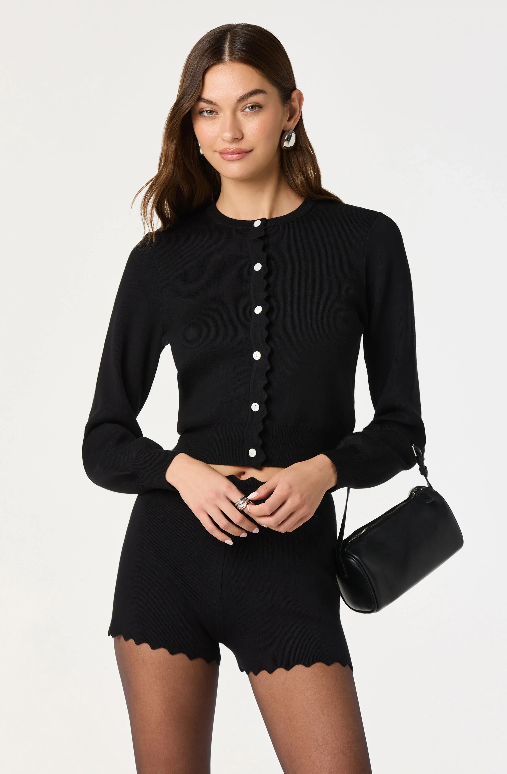 Inixyf Scalloped Trim Sweater Shorts
