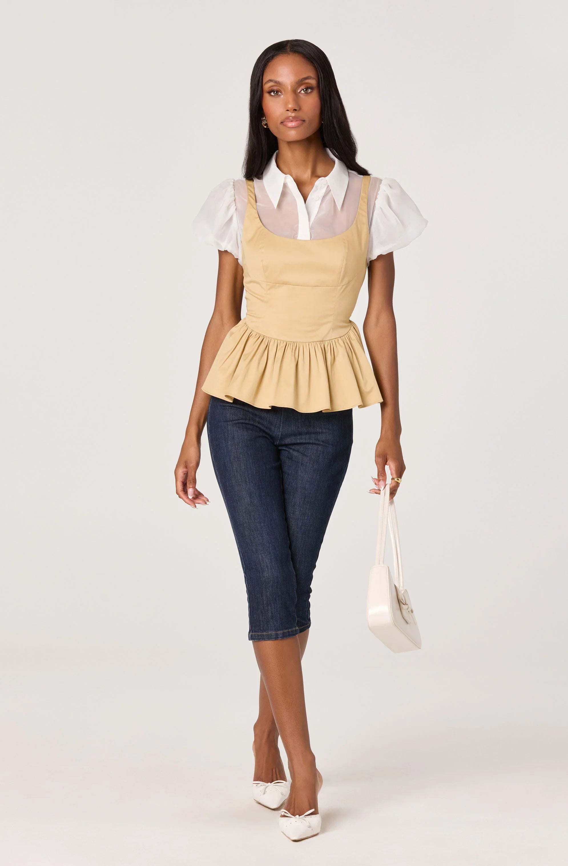 Inixyf Carrington Mixed Media Layered Peplum Top